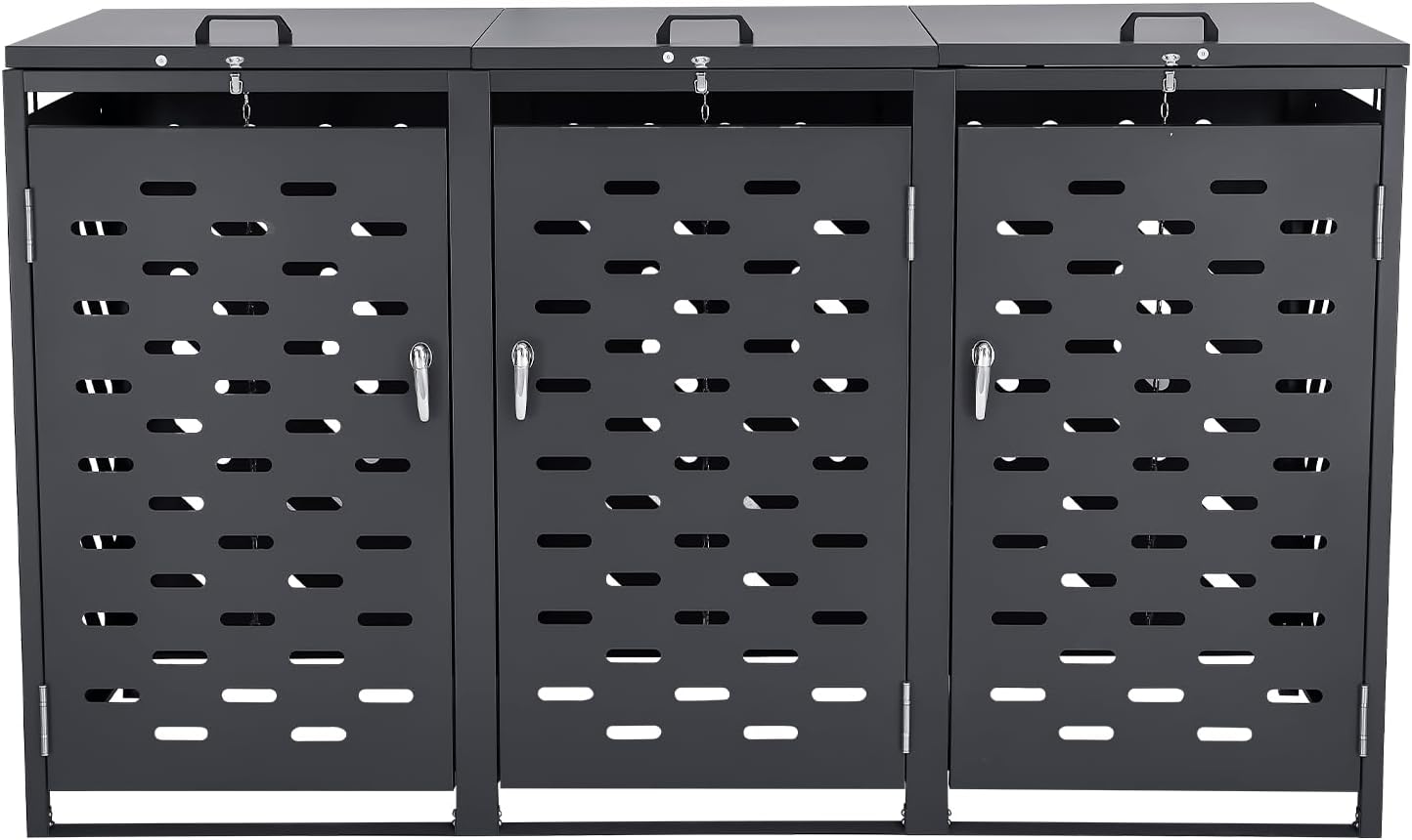 VEVOR Abri pour poubelles, 3 x 240 L, Rangement pour poubelles Horizontal, avec Couvercle à chaîne, boîte de Rangement à poubelles d'extérieur, étanche et verrouillable, pour Jardin, Cour et terrasse