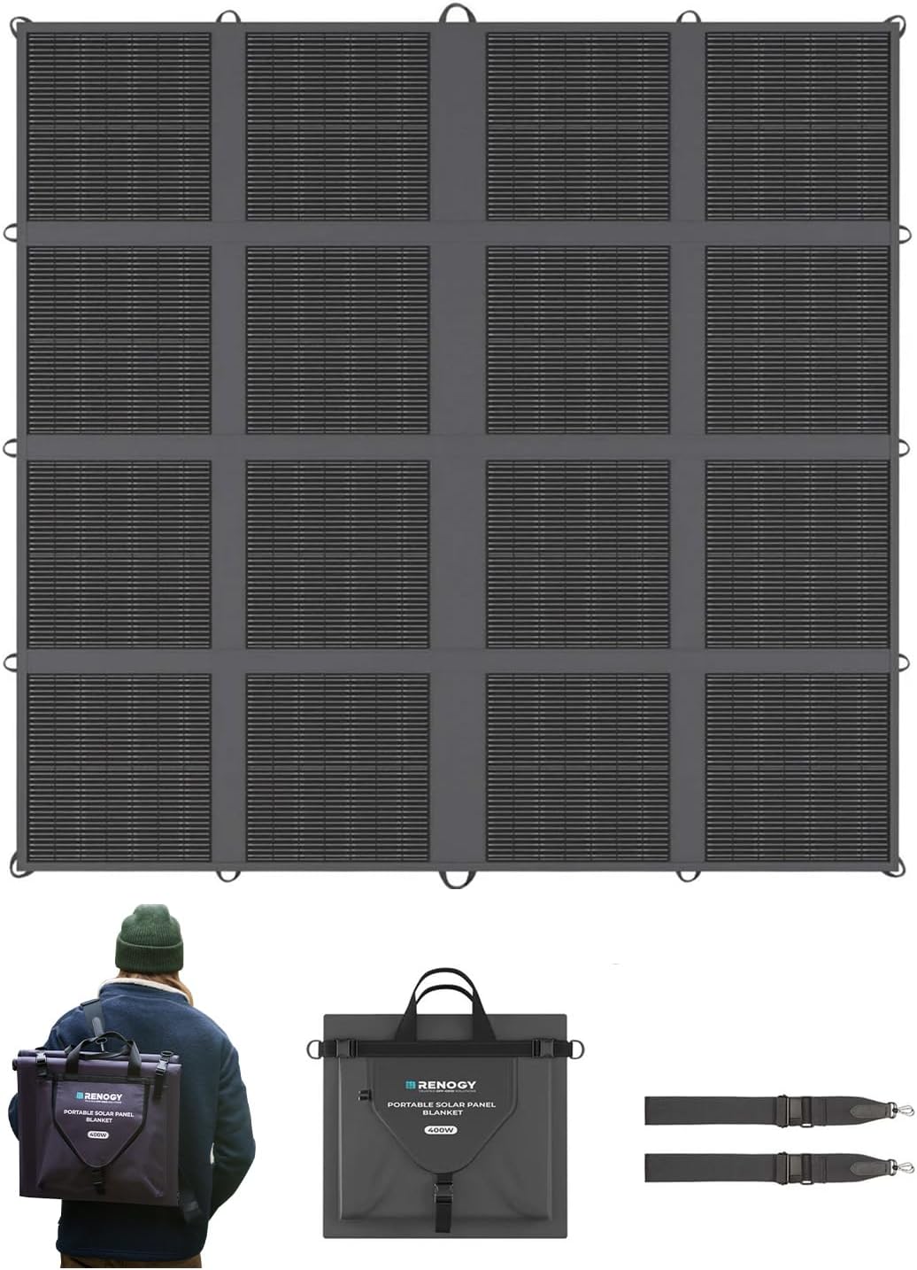 Renogy 400W Portable Solar Panel Blanket  25% High Efficiency N-Type Foldable Solar Panel Charger for Power Station Lightweight 16-Fold Space Save  Fast Setup for Camping  RV  Pickup  Marine Off-Grid