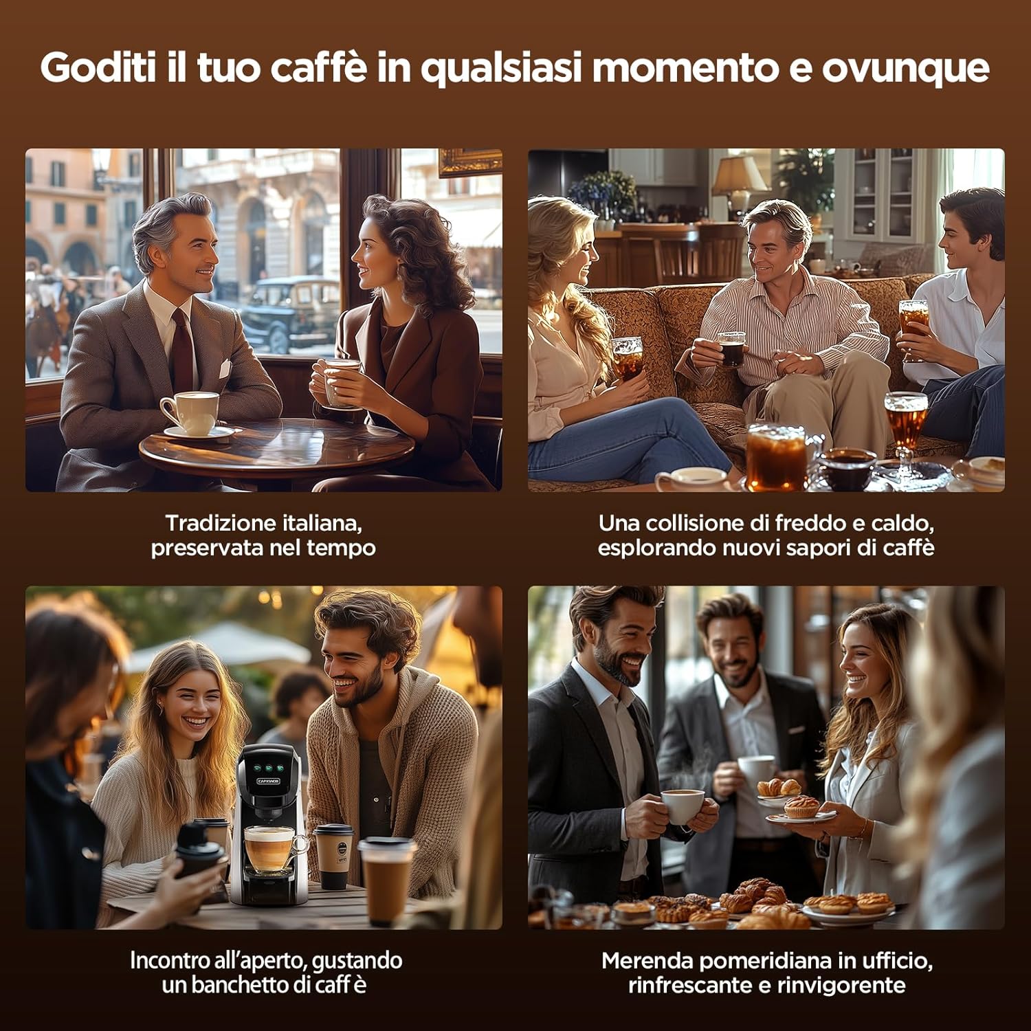Warriors1 Macchina da Caffè a Capsule 5 in 1 per Nespresso, Lavazza A Modo Mio, Espresso Point, Dolce Gusto e Caffè Macinato, 20 bars, 0,8 L, Calore e Quantità Regolabili, Compatta per Casa e Ufficio
