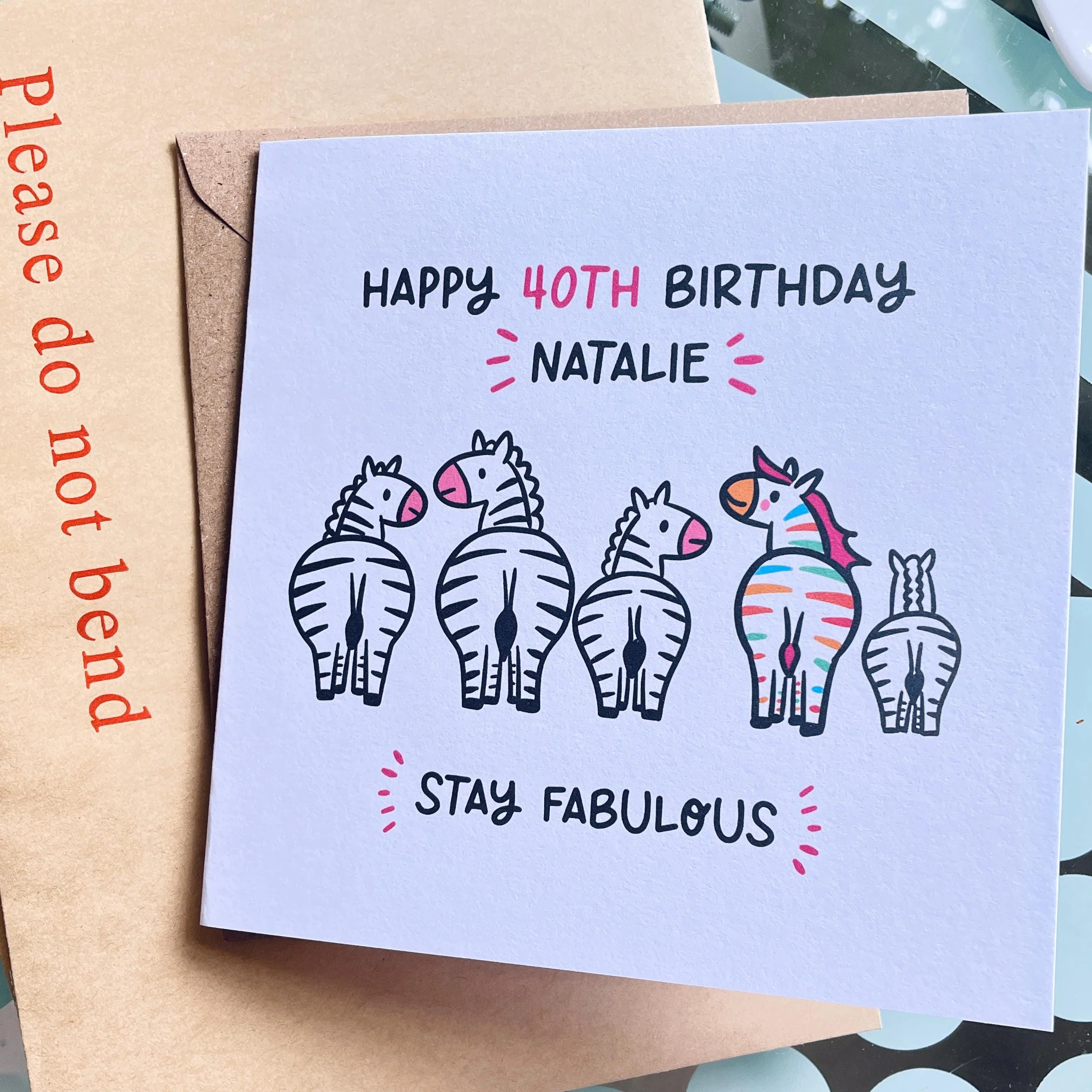 Stay Fabulous 40th Birthday Card for Her a?�� Personalised 40th Birthday Card a?�� Zebra Birthday Card a?�� Fabulous at 40 Card