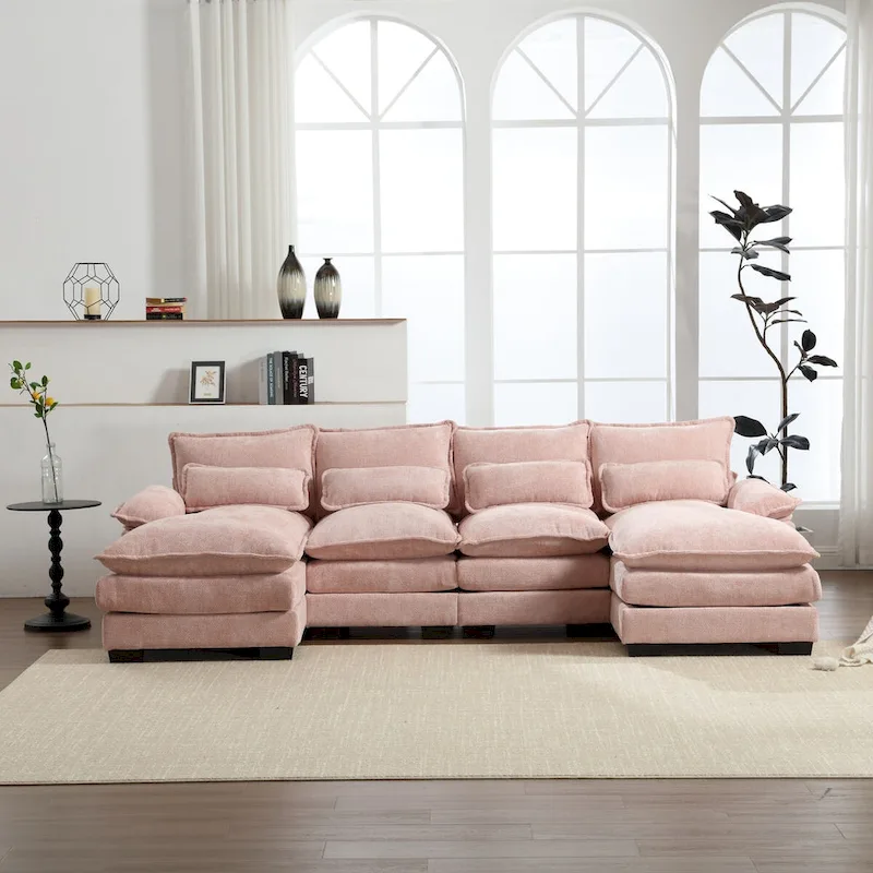 U-Shaped Chenille Sectional Sofa - Reversible Modular Seating