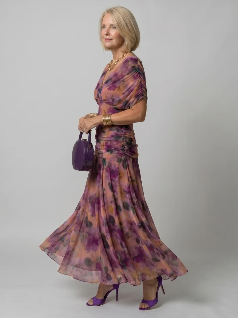 Womena??s Off Shoulder Midi Dress Draped Neckline Design