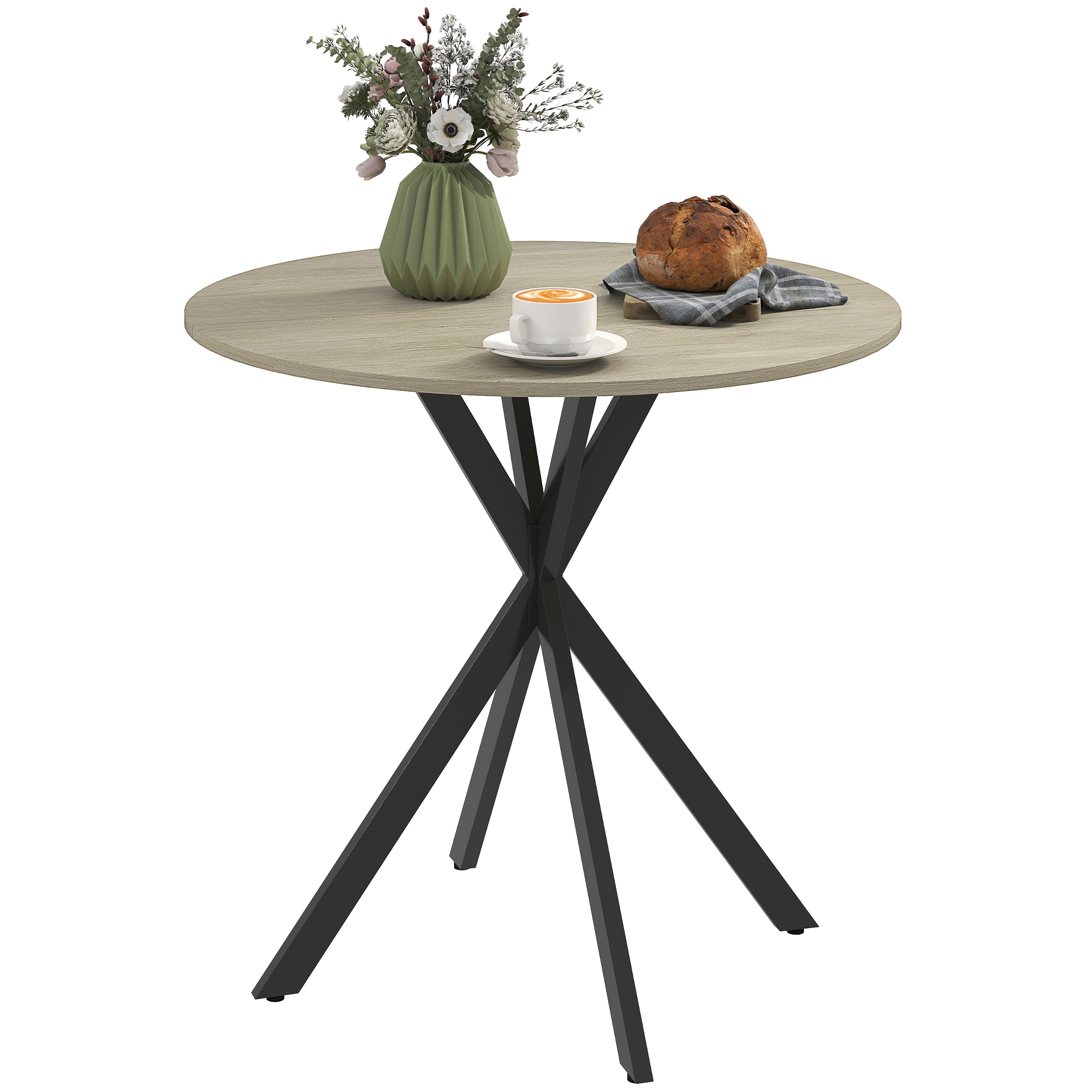 HOMCOM 80cm Industriële Ronde Eettafel - Eik