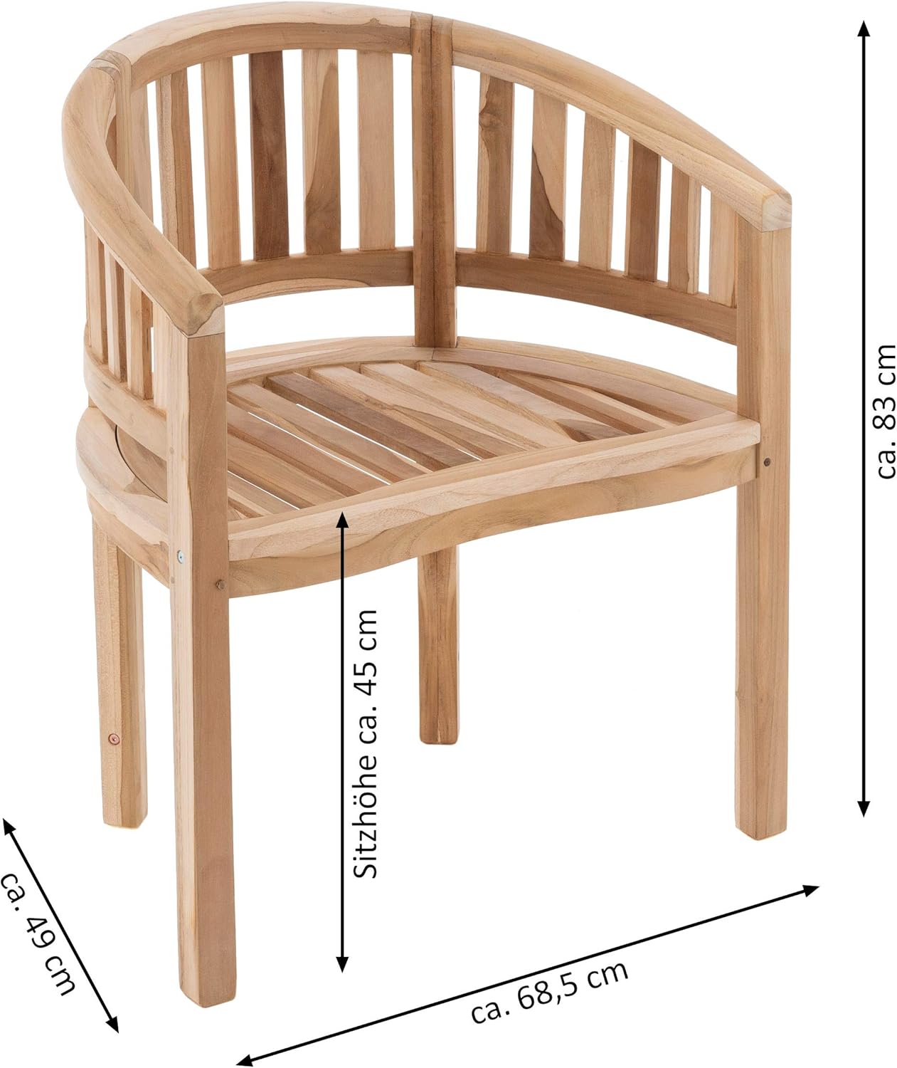 DIVERO Bananenstuhl Miami geschwungen aus Teak Holz, unbehandelt – Reine Handarbeit – Farbe: Natur-Braun