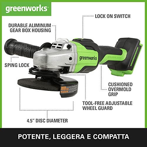 Greenworks GD24AGK4 Smerigliatrice Angolare a Batteria con Disco da Taglio 125mm, 10500 giri/min., per Destrorsi o Mancini, Batteria 24V 4Ah e Caricabatterie, Garanzia 3 Anni : Amazon.it: Fai da te
