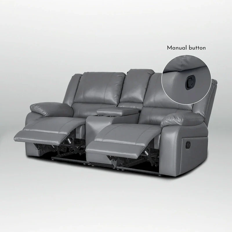 2-Piece Classic Faux Leather Manual Reclining Living Room Sofa Set with Console and Cup Holders