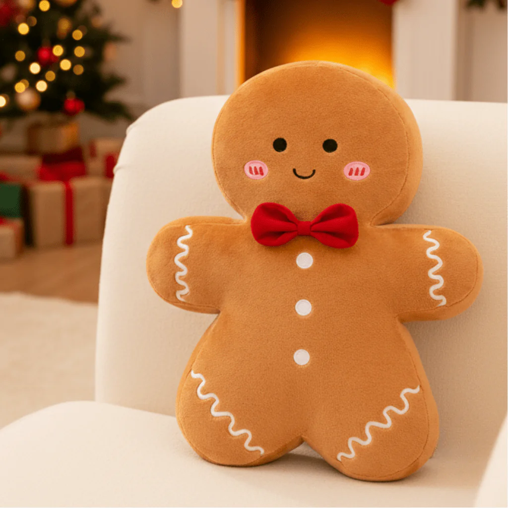 HOLIDAYGINGER – Zachte peperkoek-pluche kussen voor een warme feestelijke sfeer