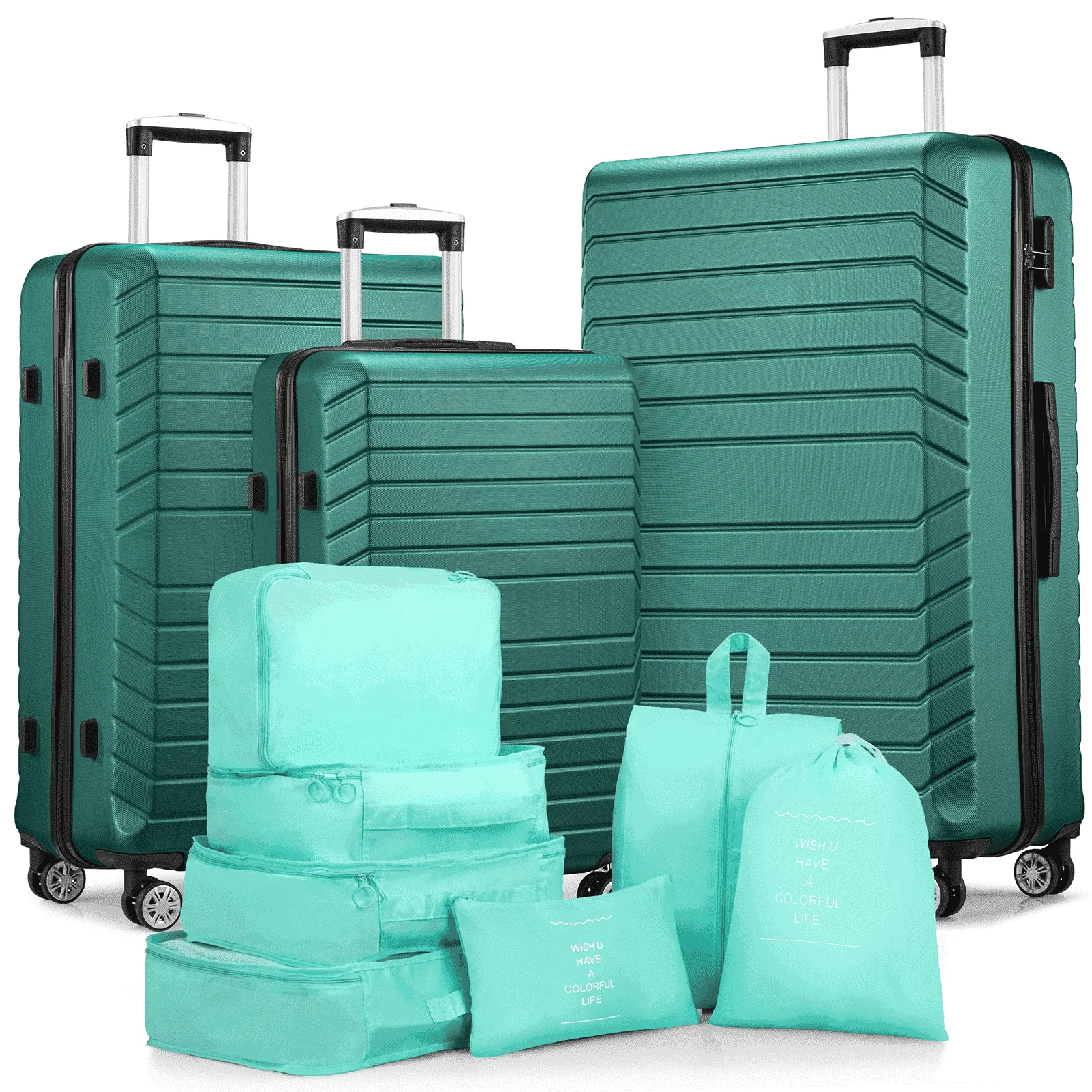 3 Piece Luggage Sets 20/24/28 inch Travel Suitcase Set with 7PCS Organizer Bags