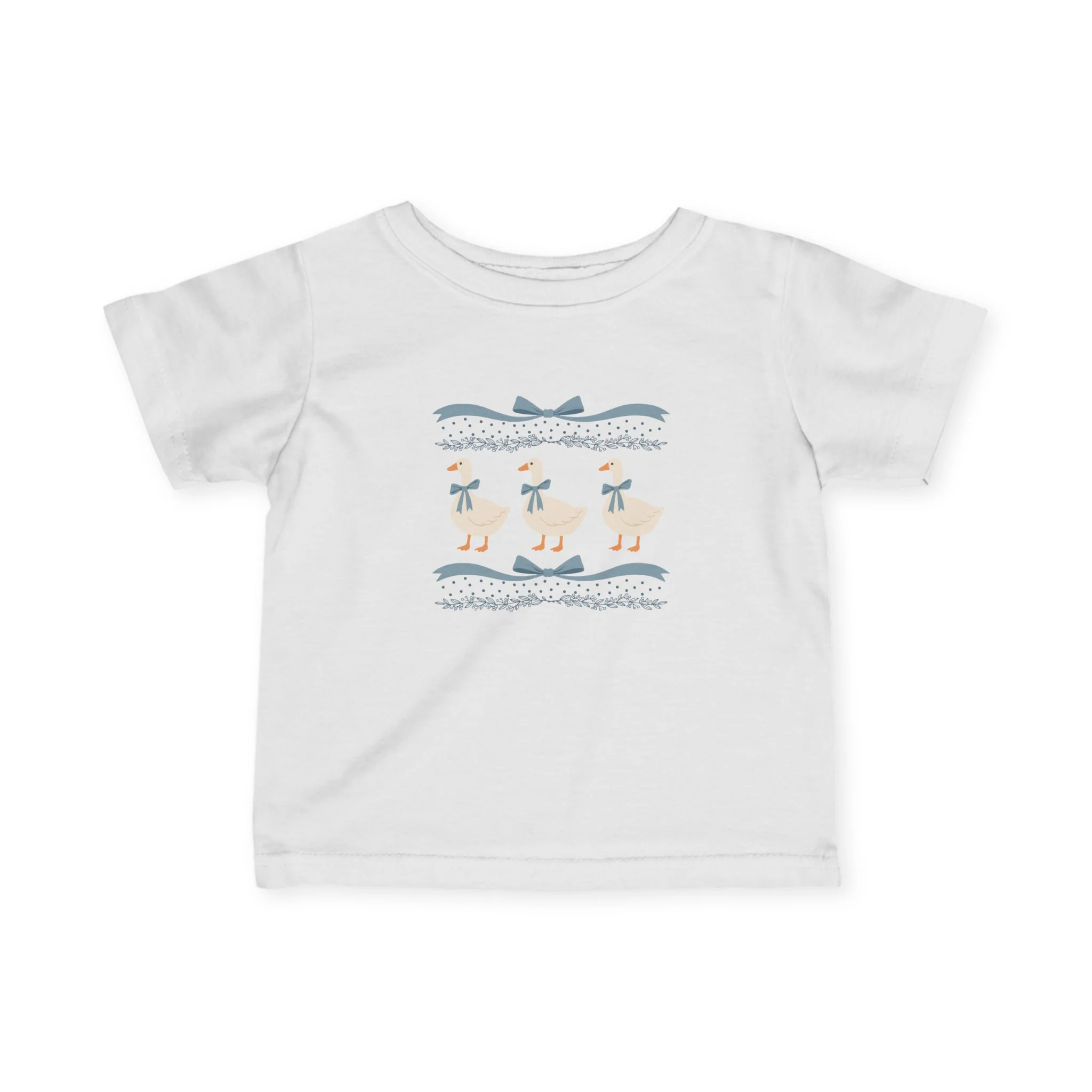 Baby Tee with Cute Duck Illustration �C Blue Bow Infant Shirt