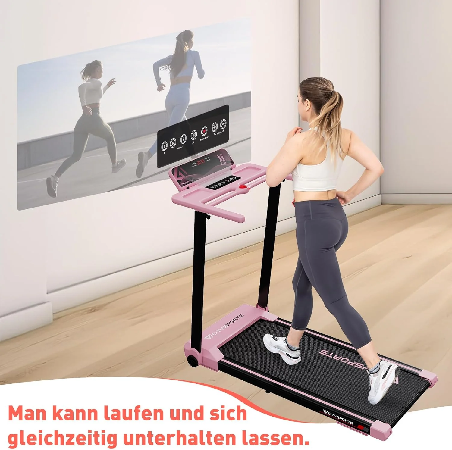 CITYSPORTS Elektrisches Laufband,Klappbares Laufband für Zuhause bis 12 km/h,mit LED-Anzeige,APP und