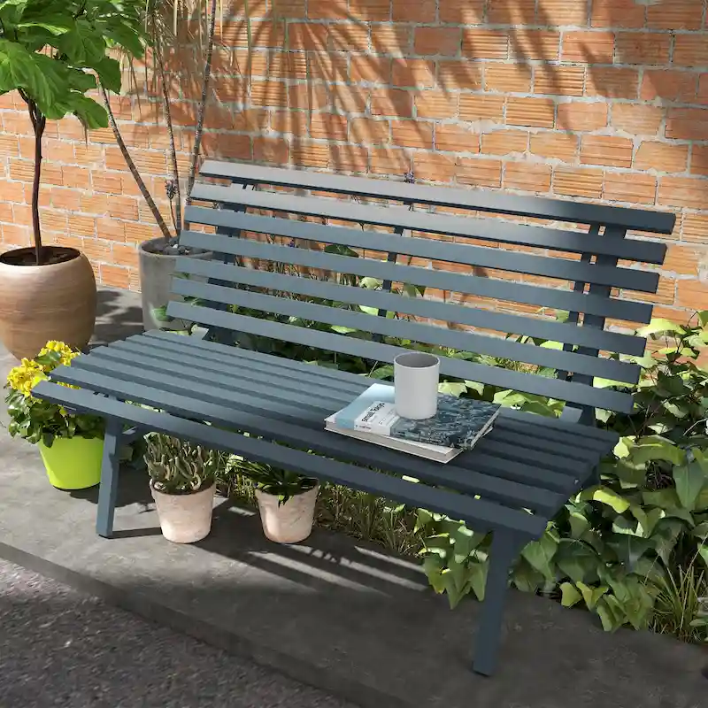 Outsunny 48.5 Garden Bench, Outdoor Patio Bench, Lightweight Aluminum Park Bench with Slatted Seat