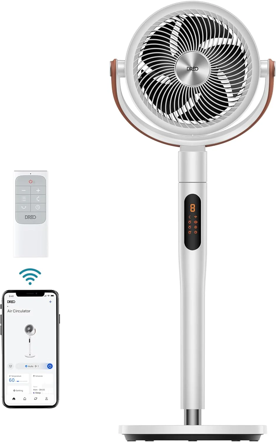 Dreo Smart Fan for Bedroom, 120掳+105掳 Omni-directional Oscillating Standing Fans with Remote, 100ft Quiet Floor Fan for Room, Wi-Fi/Voice/Alexa, 6 Modes, 8 Speeds, 37-43'' Height, 12H Timer, DC Motor