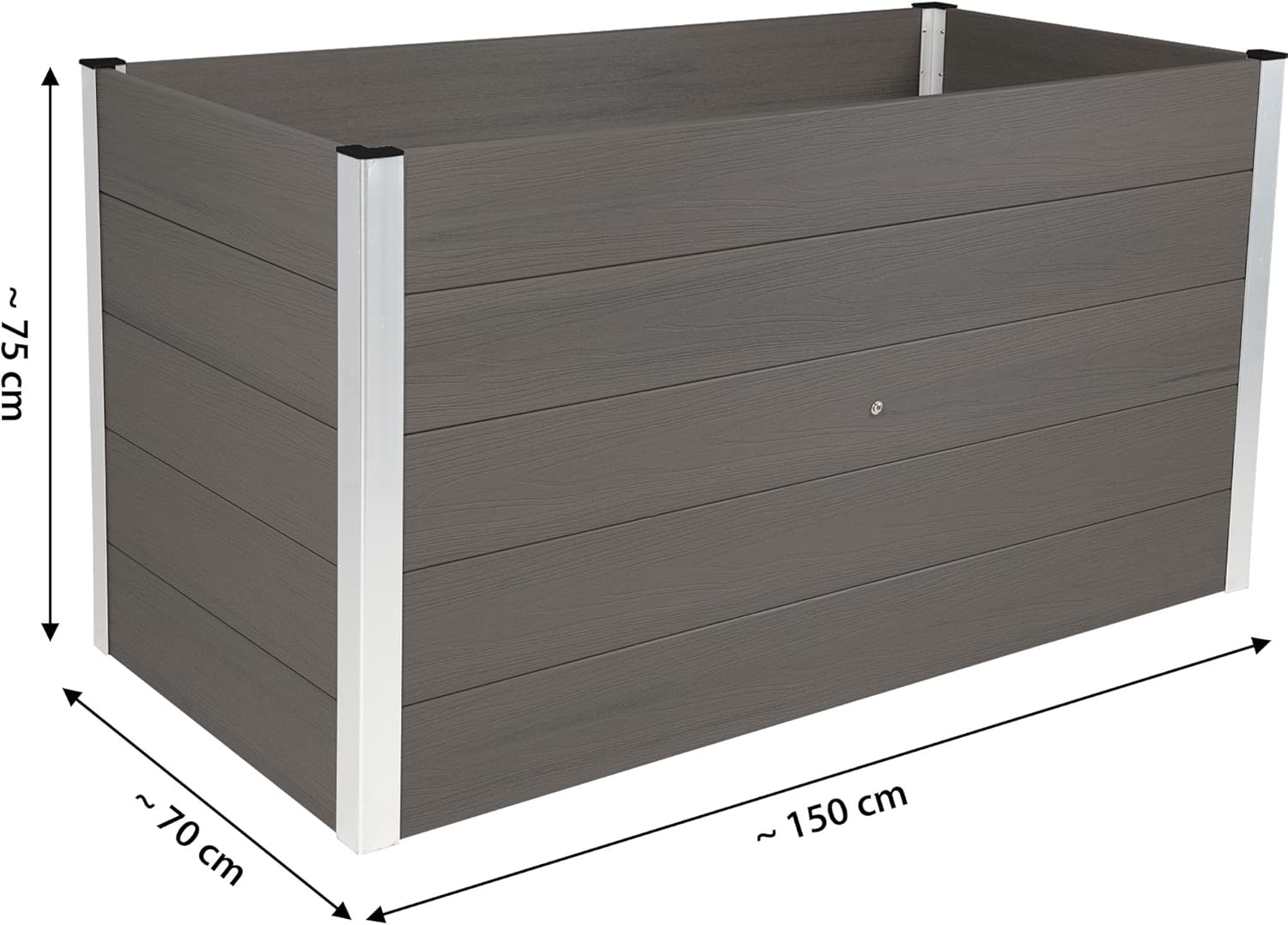 dobar® XXL Hochbeet aus WPC – WPC Pflanzkasten mit Aluminium-Kanten – Großes Gartenbeet mit Bodenkontakt – Pflegeleichtes Holz-Kunststoff Hochbeet 700L – 150x70x75 cm -Anthrazit