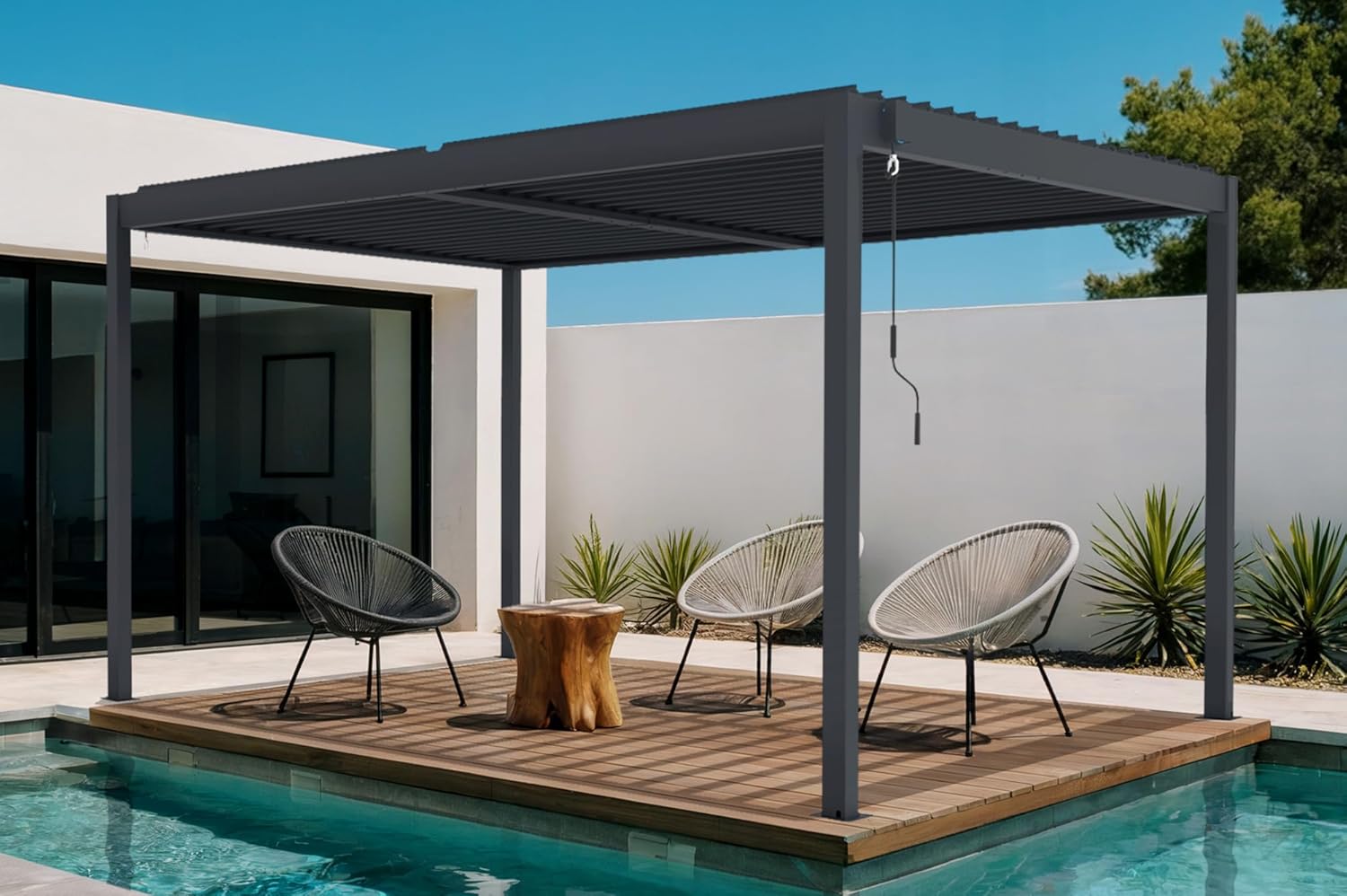 Cazeboo Bioclimatic Pergola Freestanding Aluminium Grey Piana 4 x 3 m