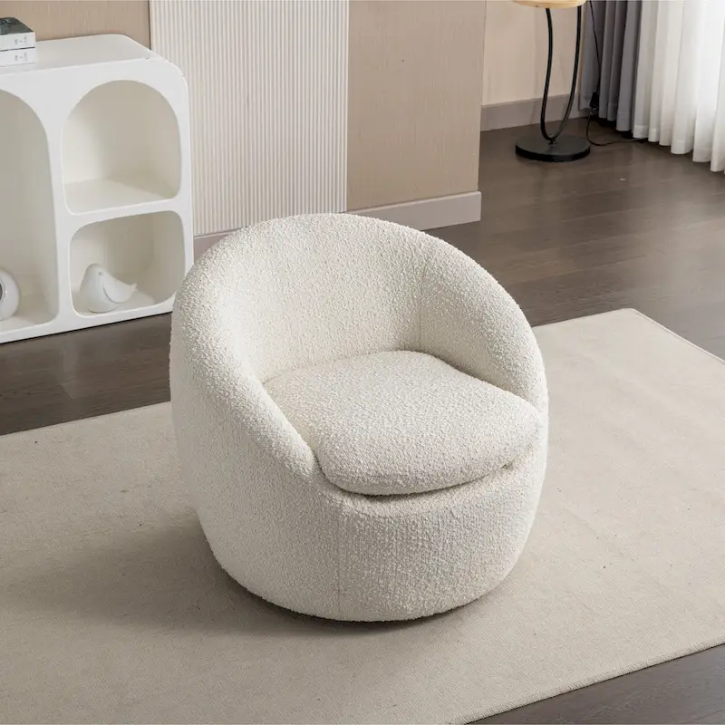 Swivel Barrel Chair - 360° Rotation - Boucle Fabric