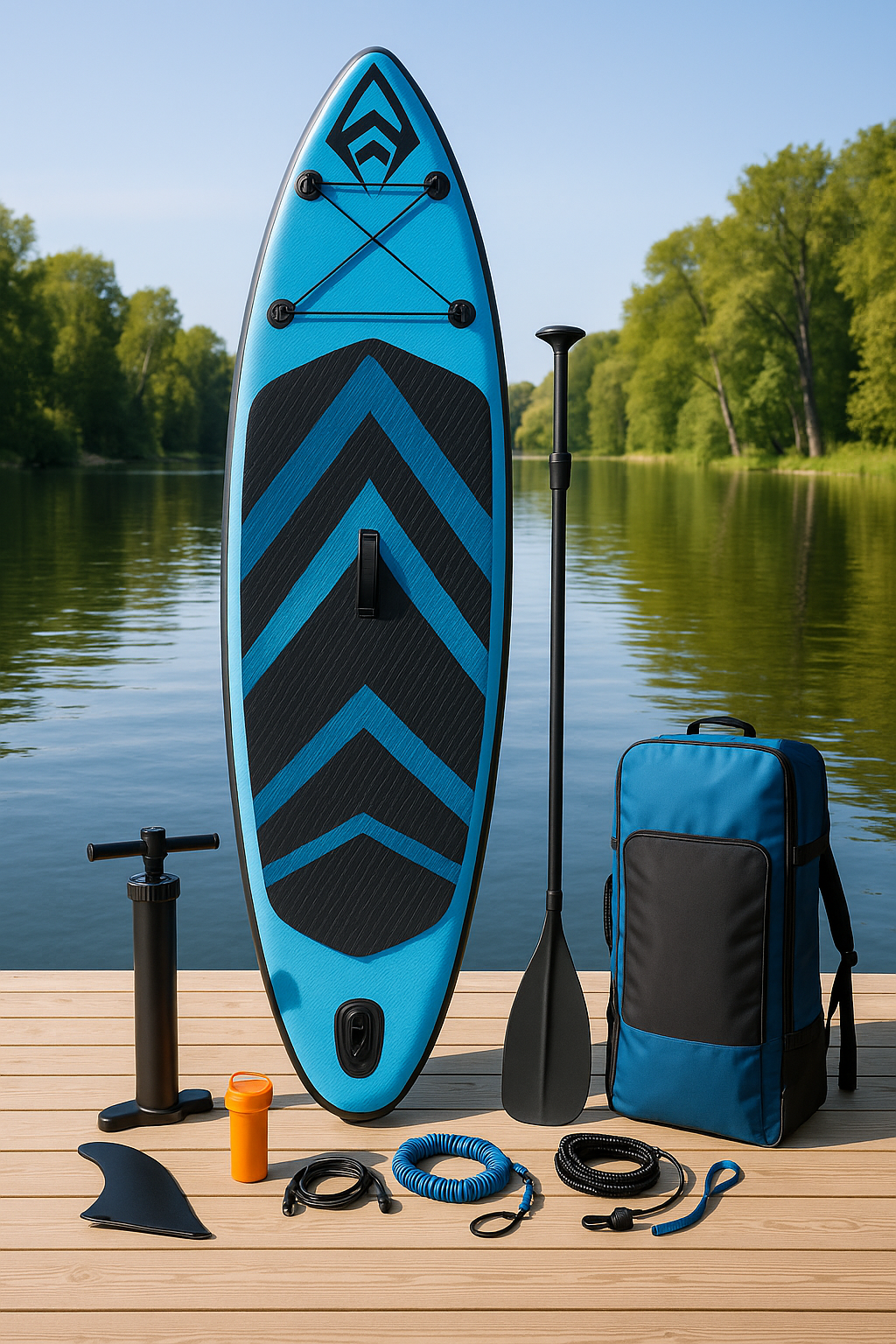 Oppusteligt paddleboard til vandsport, blt og sort PVC, s, strand, rolig flod, 320x81x15 cm, BhOkgRd542vn