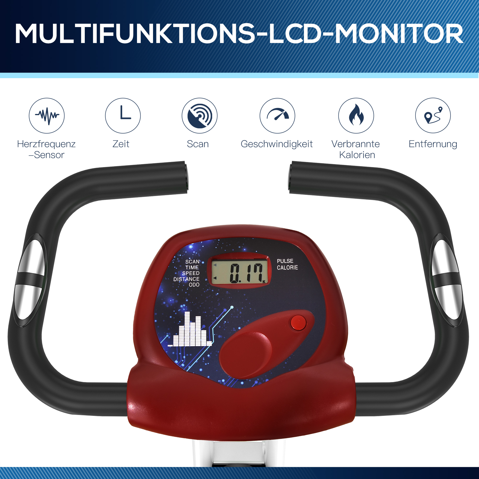 HOMCOM Hometrainer, fietstrainer, trainingsfiets met in 8 niveaus instelbare magnetische weerstand, staal, wit, 43 x 97 x 109 cm