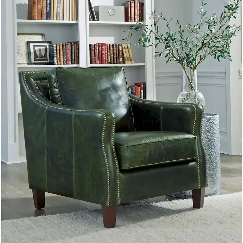 Essex Distressed Green Top Grain Leather Sofa and Two Chairs Set