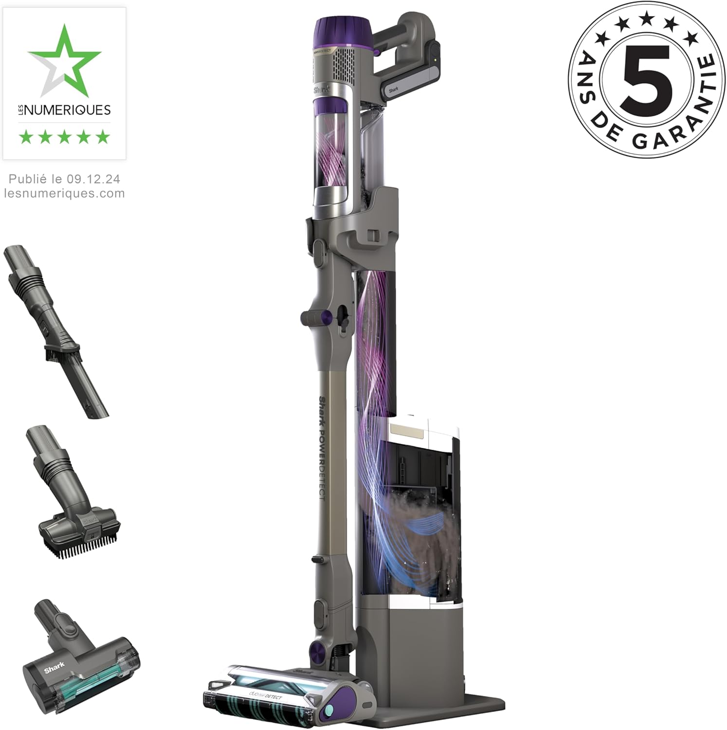 Shark aspirateur sans fil PowerDetect Clean et Empty, DuoClean Detect, Reverse Clean, base auto-vidante 2 l, Anti-Hair Wrap Plus, autonomie 70 min, léger, animaux ou multisurface, Gris IP3251EUT