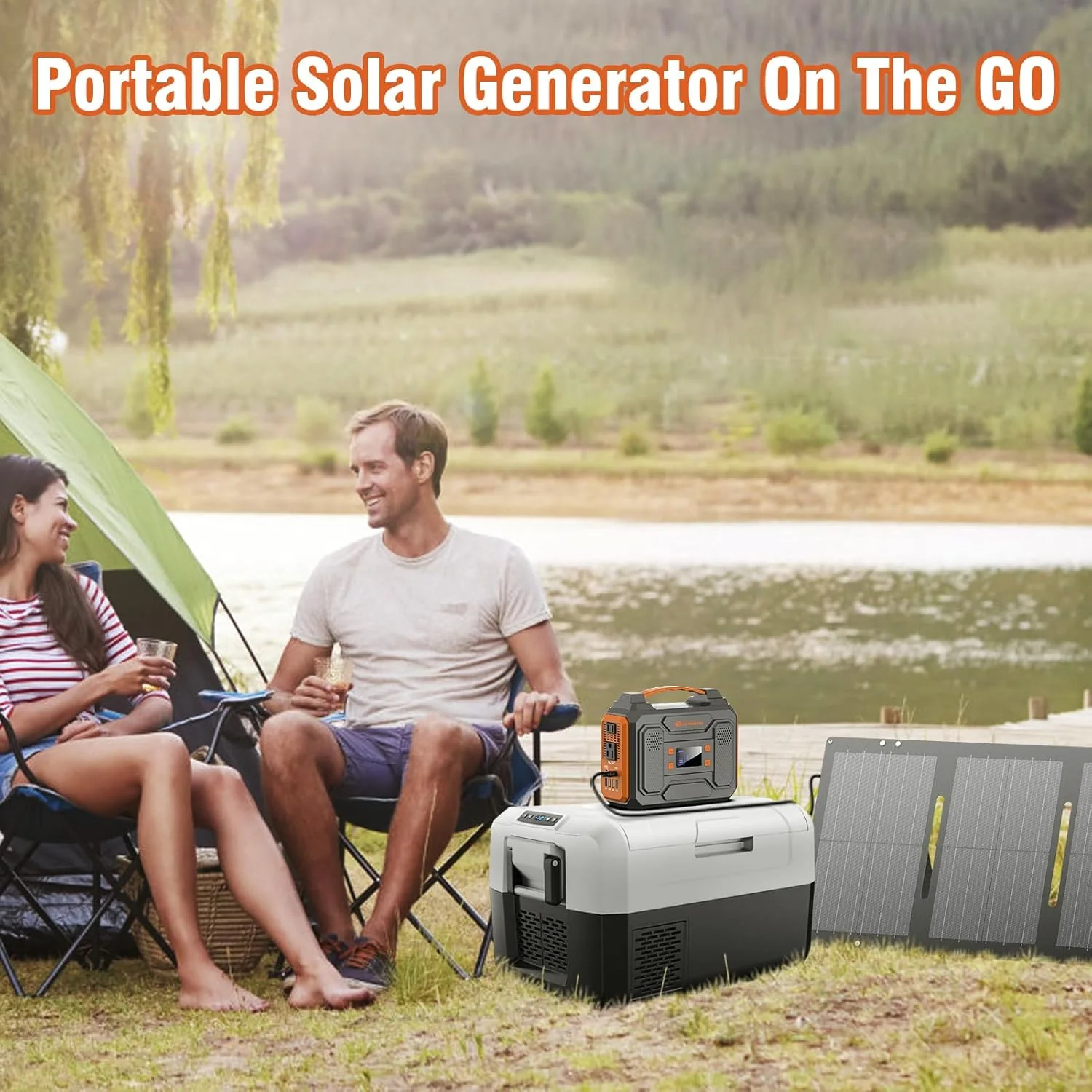 Hordozható napelem generátor panelekkel, 300 W-os erőmű 60 W-os napelemekkel, 110 V-os AC kimenetes napelemes áramforrás generátor, kemping 65 W-os powerbank DC kimenettel laptophoz, okoseszközökhöz, lakókocsihoz, kültéri használatra
