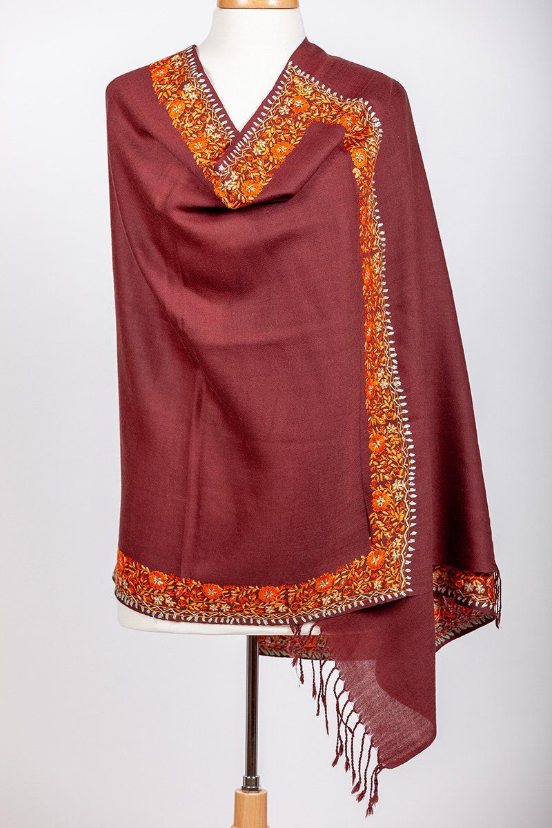 Langtang Brown Embroidered Shawl