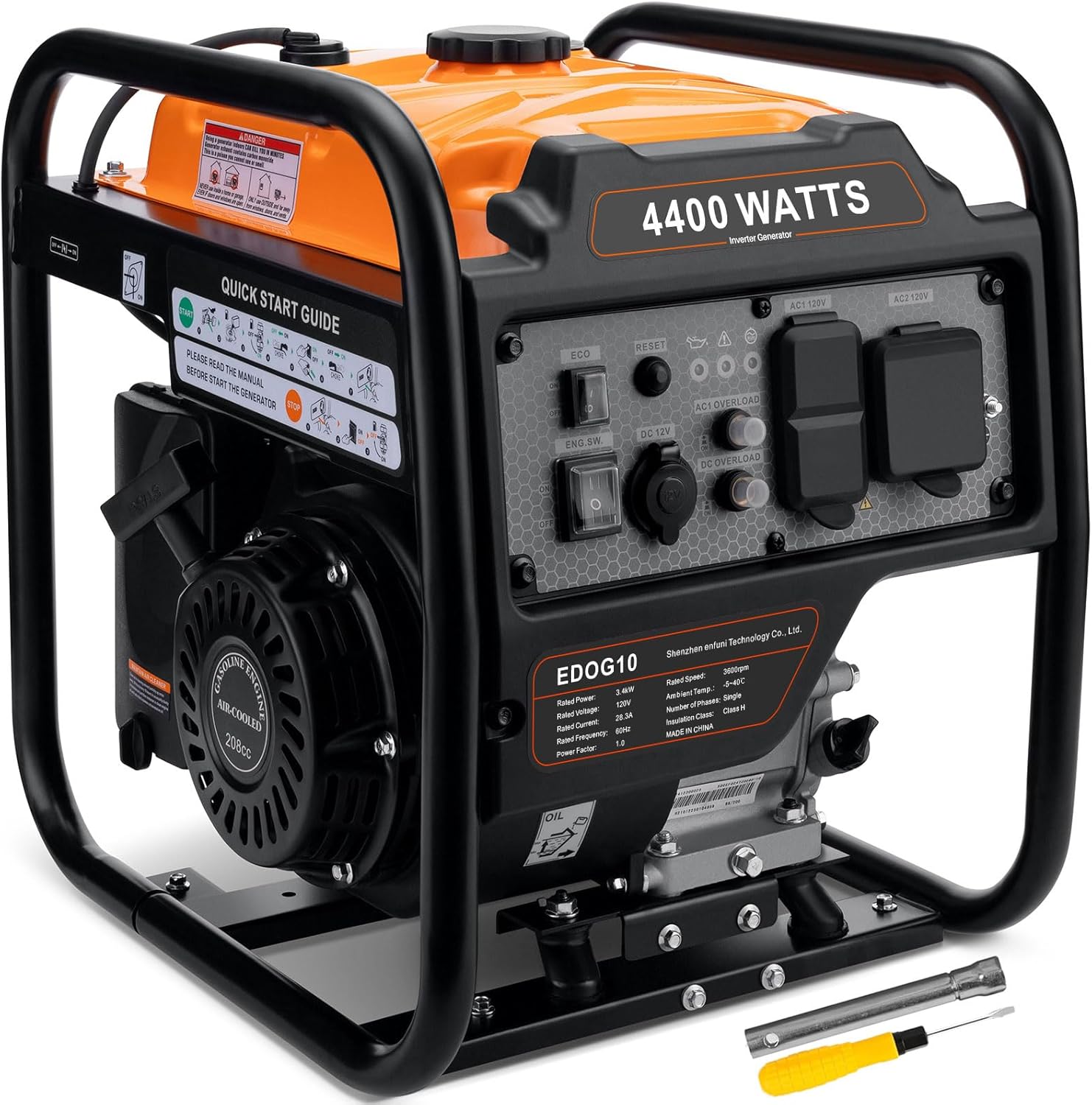 4400-Watts Inverter Generator  Open Frame Generator Gas Powered  Emergency Home Backup  RV Ready 30A Outlet  EPA Compliment