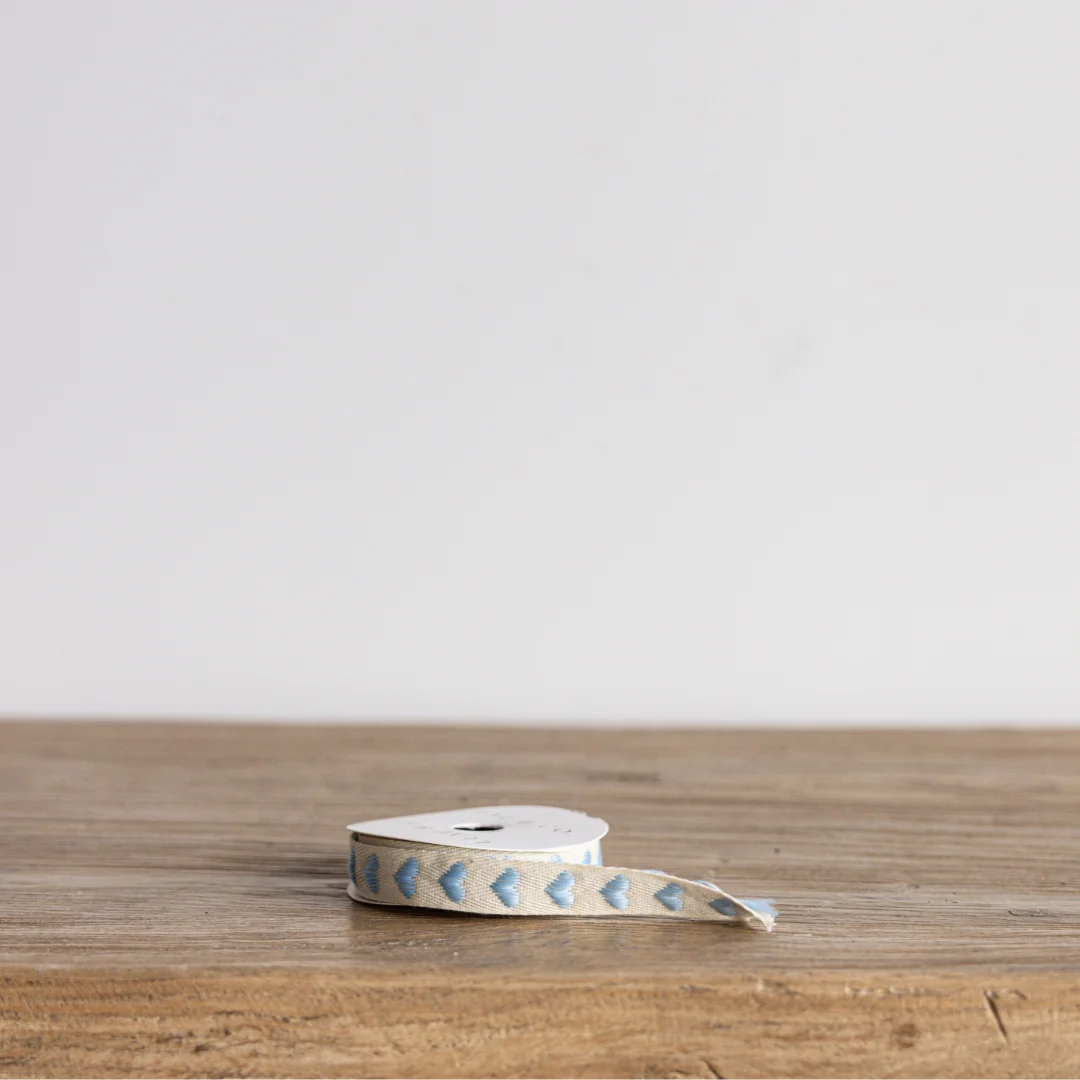 Soft Sky Blue Hearts Woven Ribbon