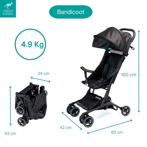 Urban Kanga Bandicoot Passeggino da Viaggio Leggero per Aereo fino a 25 kg (Nero) : Prima infanzia