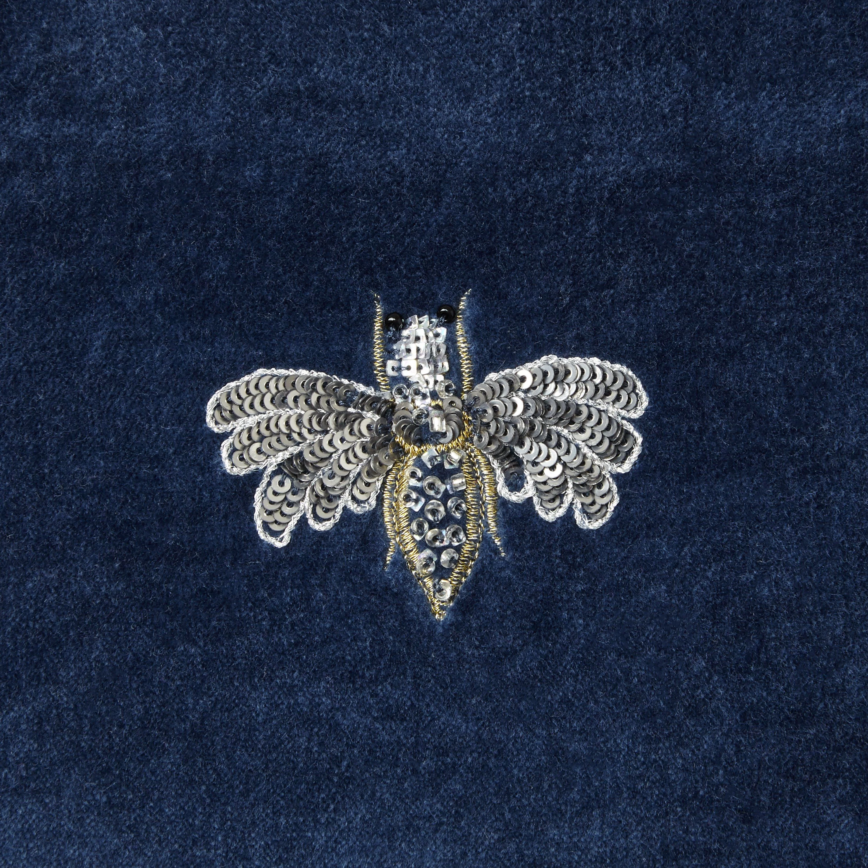 Embroidered Pretty Bug Pillow, Slate Blue