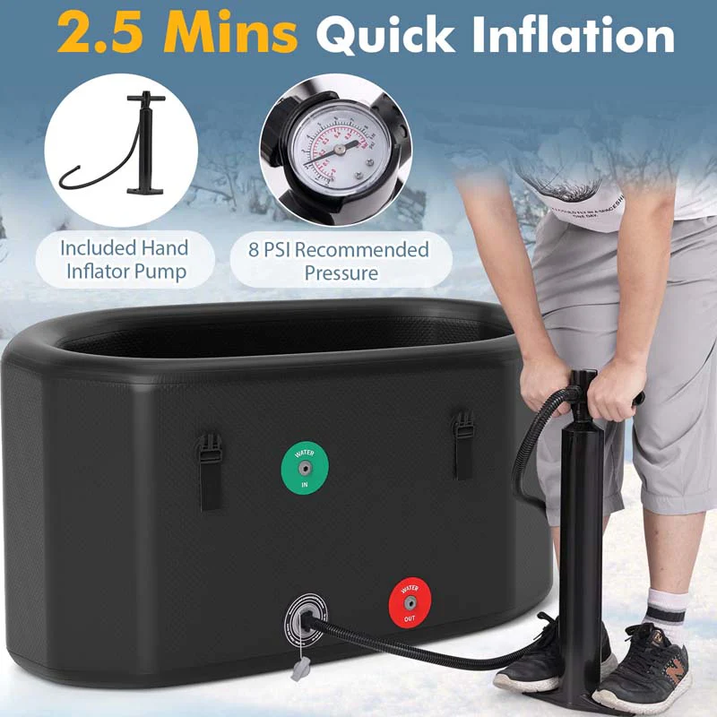 XL 129 Gal Oval Ice Bath Tub with Cover, Portable Inflatable Cold Plunge Tub with Backpack & Pump, Water Chiller Compatible for Cold Therapy