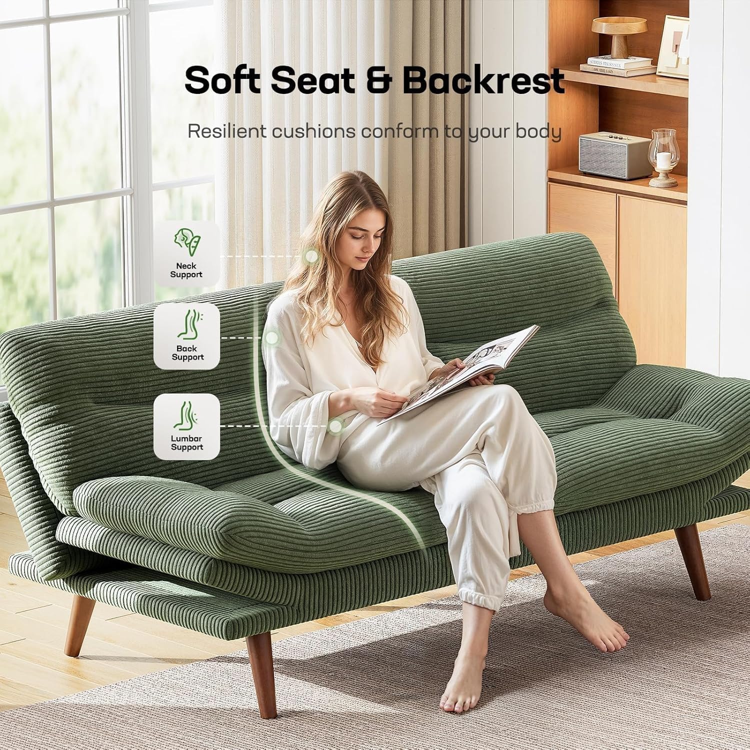 Futon Sofa Bed Futon Sofa with Adjustable Back and Armrests Converts to Small Sleeper Sofa Bed