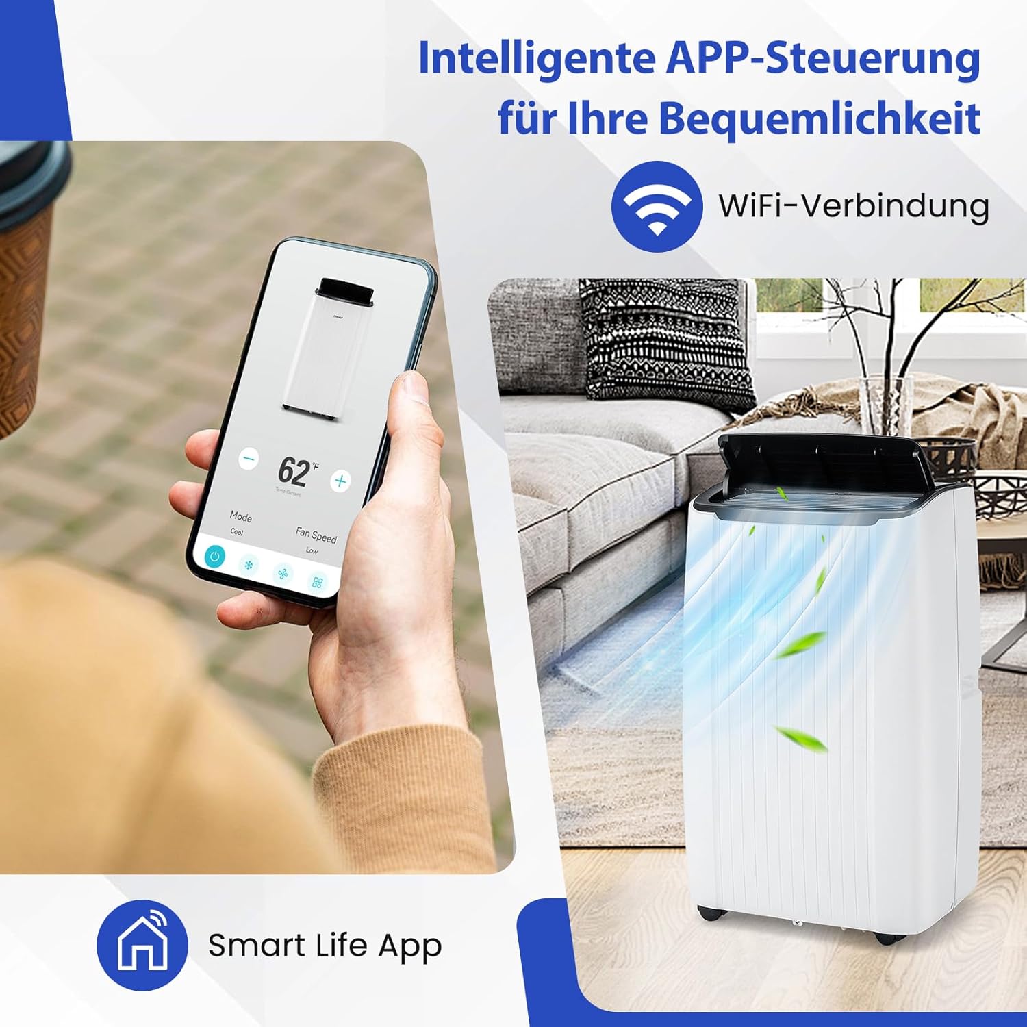 GOPLUS 14000BTU Klimaanlage mit Abluftschlauch, mobiles Klimagerät | 5 in 1: Kühlen, Heizen, Entfeuchten, Belüften, Auto | Schlafmodus | App Steuerung | 1-24H Timer | für Räume bis zu 65㎡