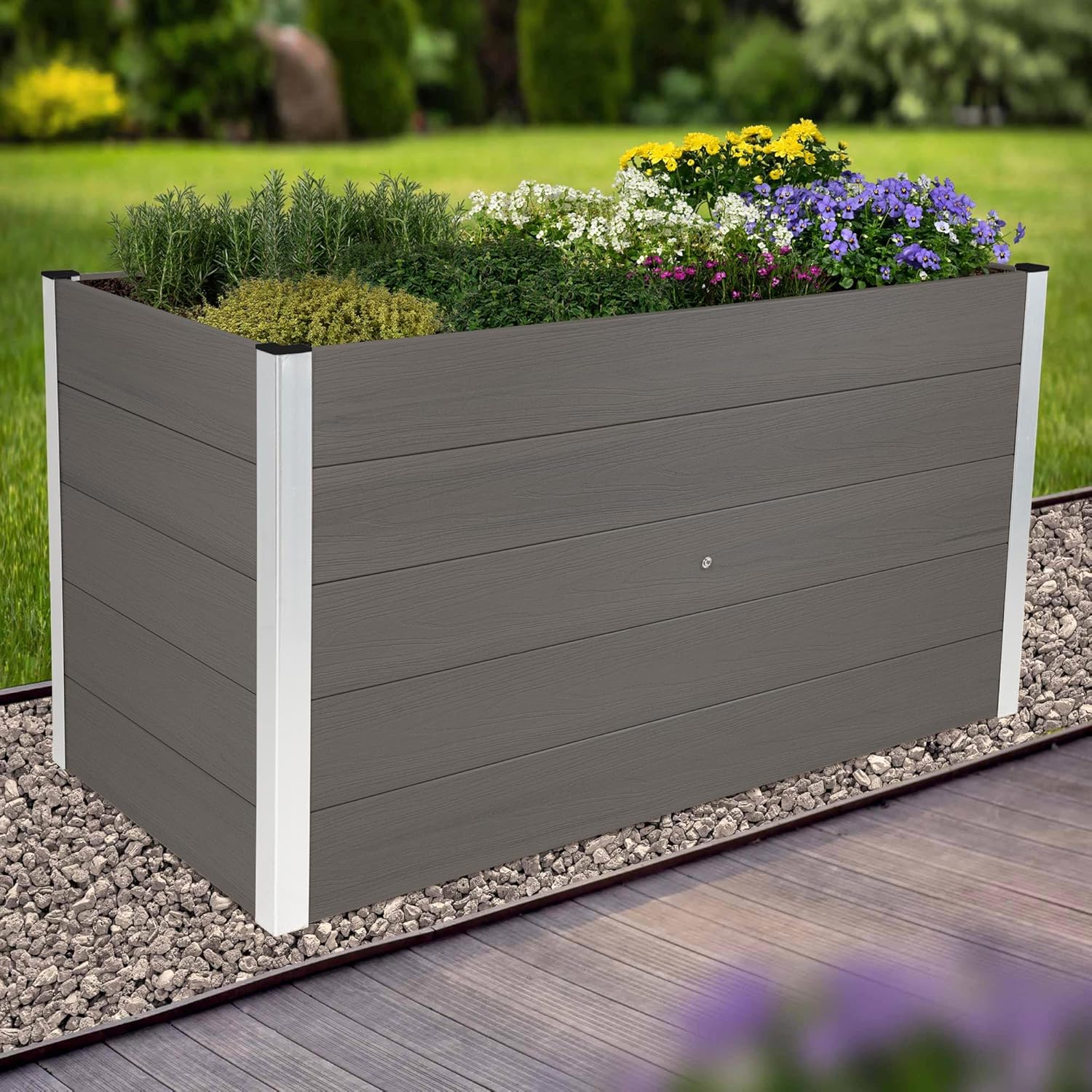 dobar® XXL Hochbeet aus WPC – WPC Pflanzkasten mit Aluminium-Kanten – Großes Gartenbeet mit Bodenkontakt – Pflegeleichtes Holz-Kunststoff Hochbeet 700L – 150x70x75 cm -Anthrazit