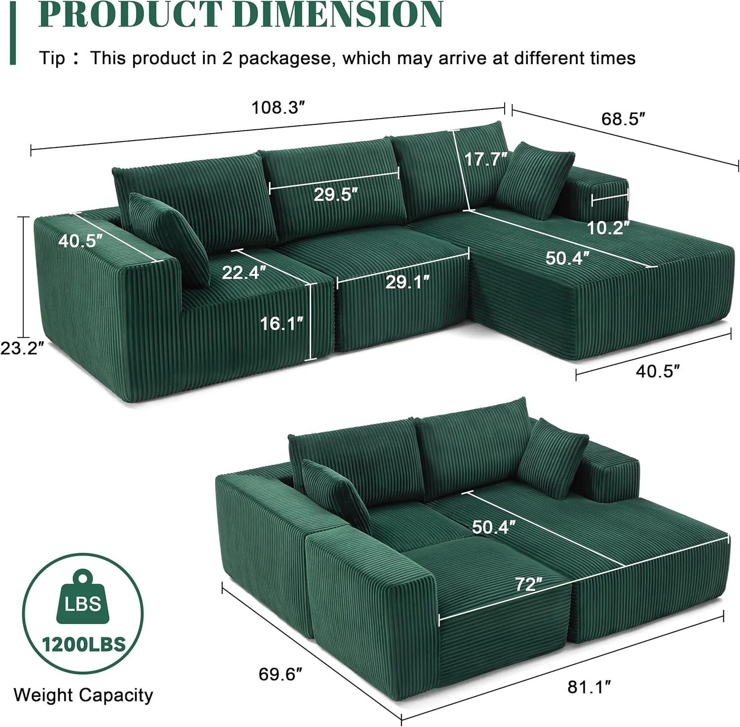 108 Modular Sectional Sofa Cloud Sectional Couch Modern Modular L-Shape Sofa Couch