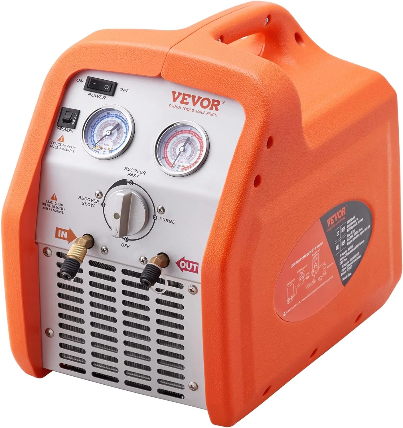 1 HP Refrigerant Recovery Machine - Dual Cylinder Portable AC Recovery Machine with High Pressure Protection 120V 60Hz Recovery Machine HVAC for Vapor Liquid Refrigerant, Car Air Conditioning