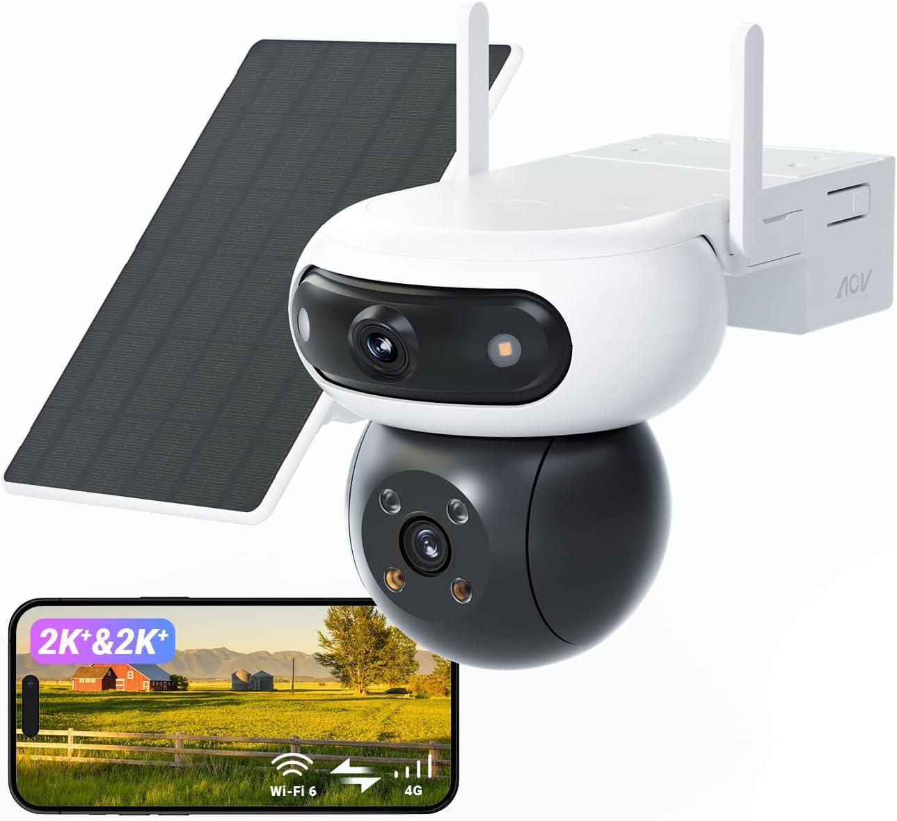 EZVIZ 4G LTE Telecamera Esterno con Doppia Lente Motorizzata, 4MP+4MP Batteria 10400mAh con Pannello Solare, AOV, Visione Notturna a Colori, Rilevamento Persone/Veicoli, Audio Bidirezionale, CB90x Kit