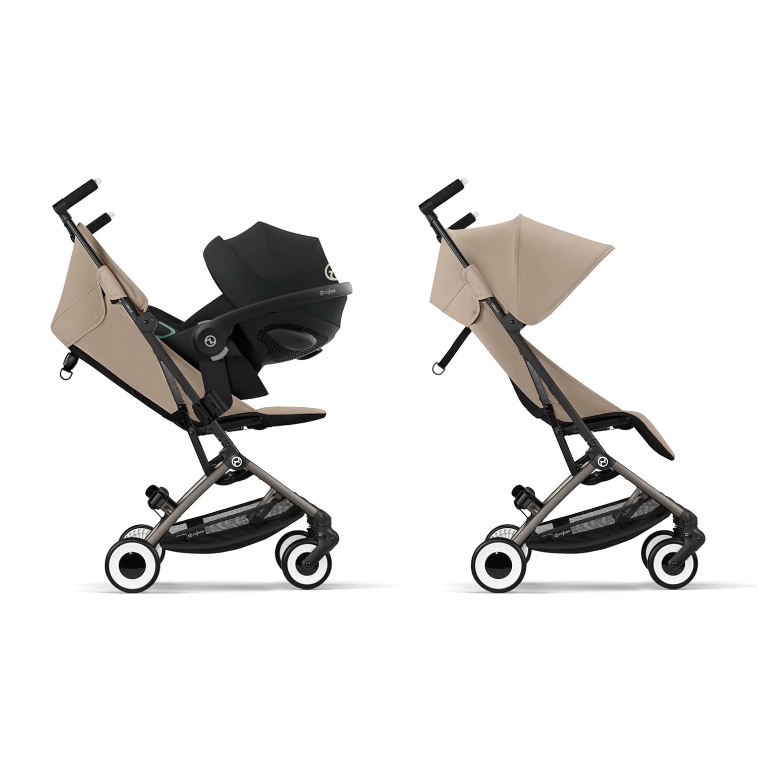 CYBEX Gold Kinderwagen Libelle mit One-Pull Harness, Von ca. 6 Monaten bis ca. 4 Jahre (max. 22 kg), Ultraleicht (nur 6 kg), Almond Beige (Beige mit taupefarbenem Rahmen)