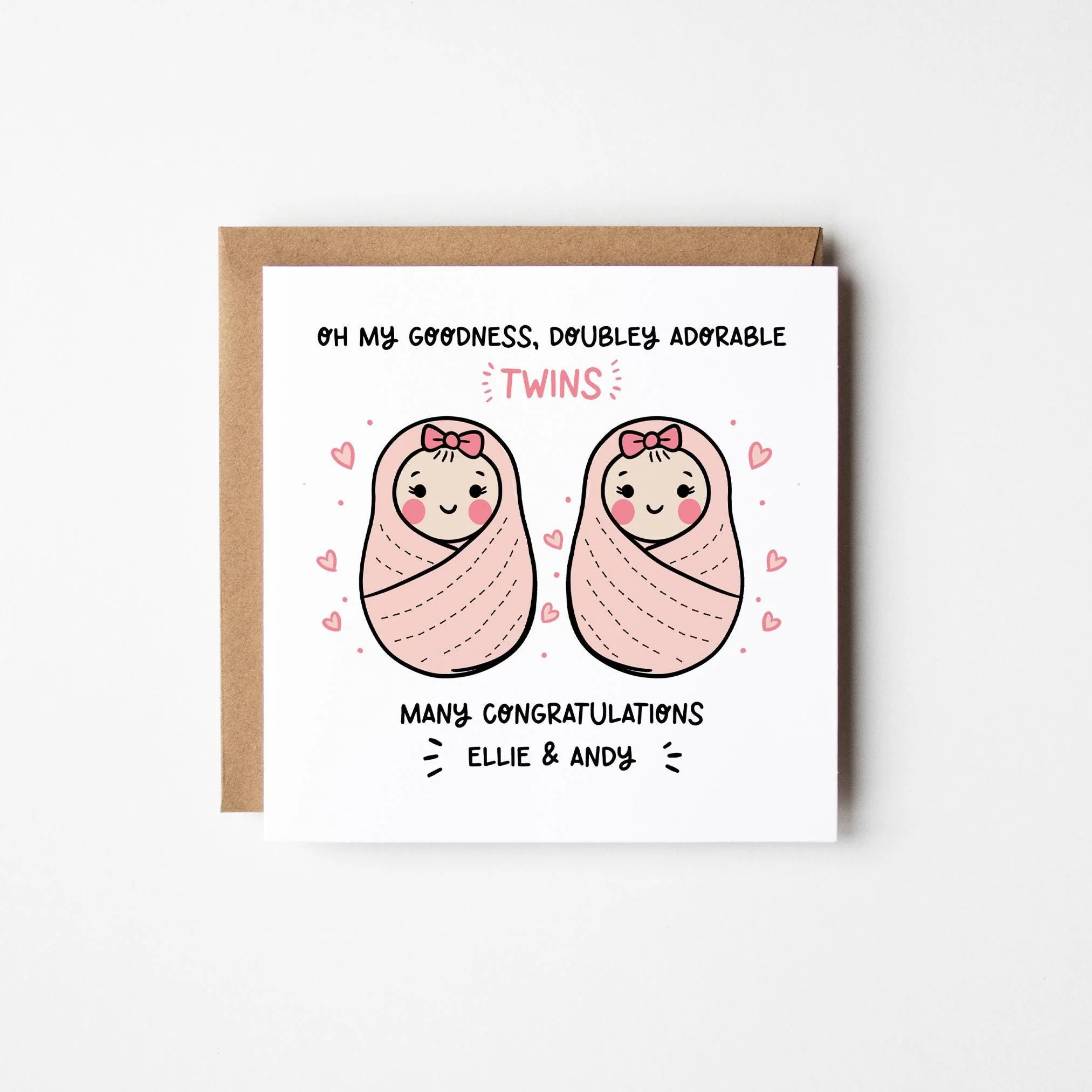 Twins Card Girls ? Personalised Twin Girls Card ? Congratulations Twins Card ? Baby Shower Card