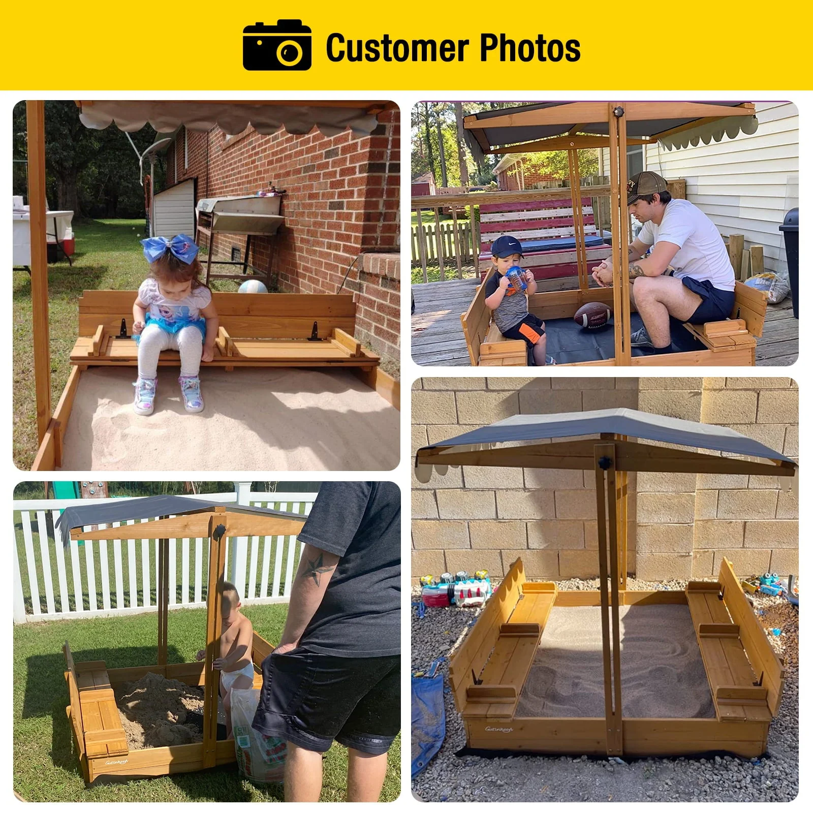 Morgete 47'' Outdoor Sandbox for Kids with Lid and Bench, Wooden Sand Play Toys Center