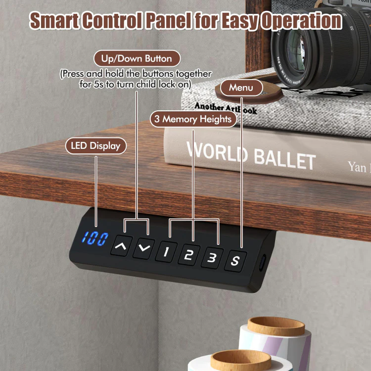 Electric Standing Desk with 2 Drawers, 3 Memory Positions, 63