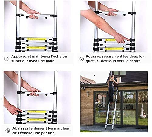 COOCHEER Scala pieghevole 5 m, scala telescopica in alluminio, scala estensibile, scala antiscivolo, scala a mano, carico massimo 150 kg : Amazon.it: Fai da te