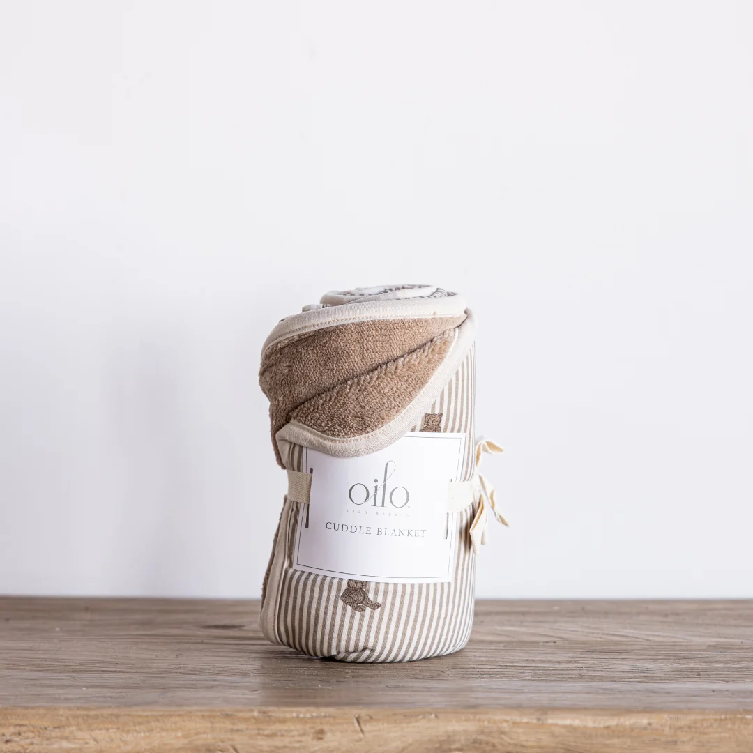Beige & Brown Striped Bear Plush Blanket