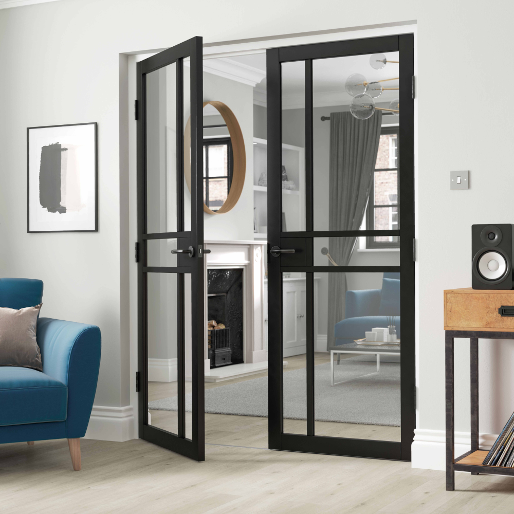 J B Kind City Black Clear Glazed Internal Door