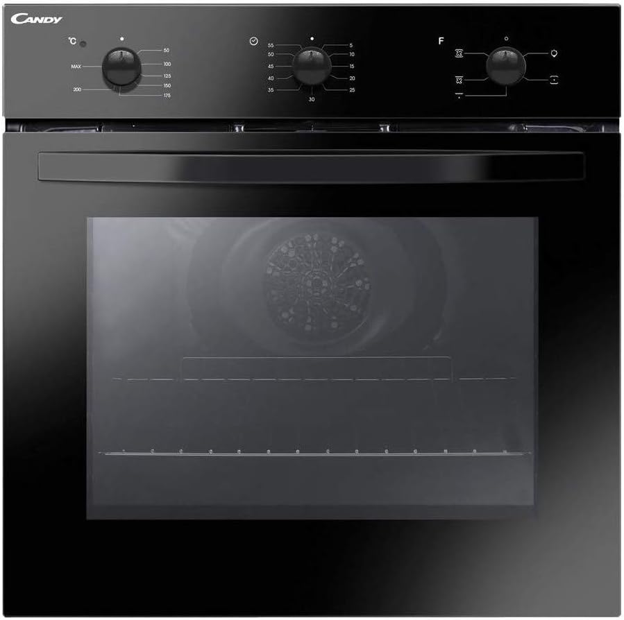 Candy FCS 502 N/E Forno Elettrico da Incasso, Ventilato, Capacità 65 Litri, Funzione Grill e Pizza, 5 Programmi, 56.8x59.5x59.5 cm, Nero, Classe A