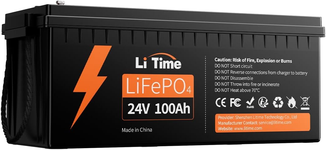 LiTime 24V 100Ah Lithium Battery, Lifepo4 Battery with 100A BMS, 4000+ Cycles, 10 Years Life, Lithium Battery Suitable for Caravan, Motorhome, Solar, Boating, Off-Grid Applications