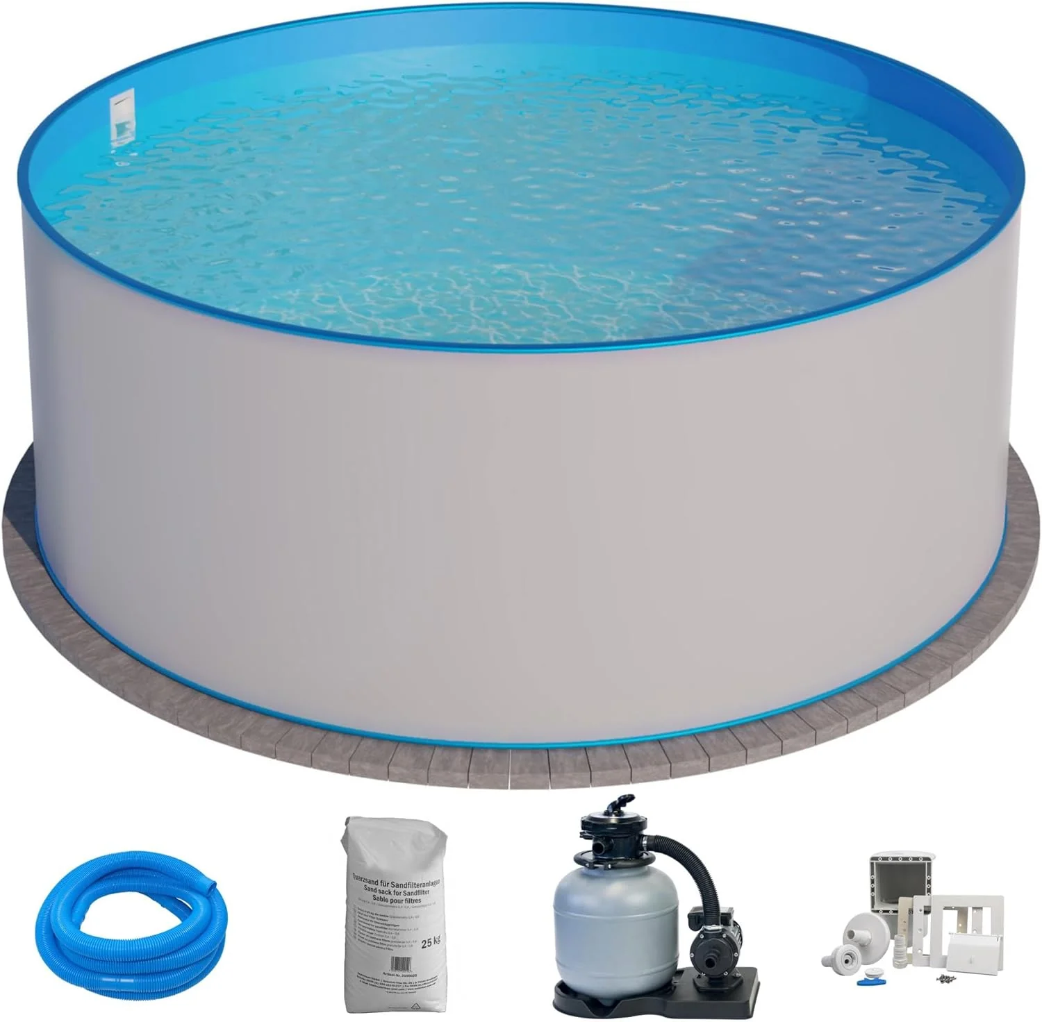 Planet Pool fémfalú medence szett kerek Bologna 200x120 cm, acél 0,6 mm fehér, fólia 0,6 mm kék, akasztós szegély