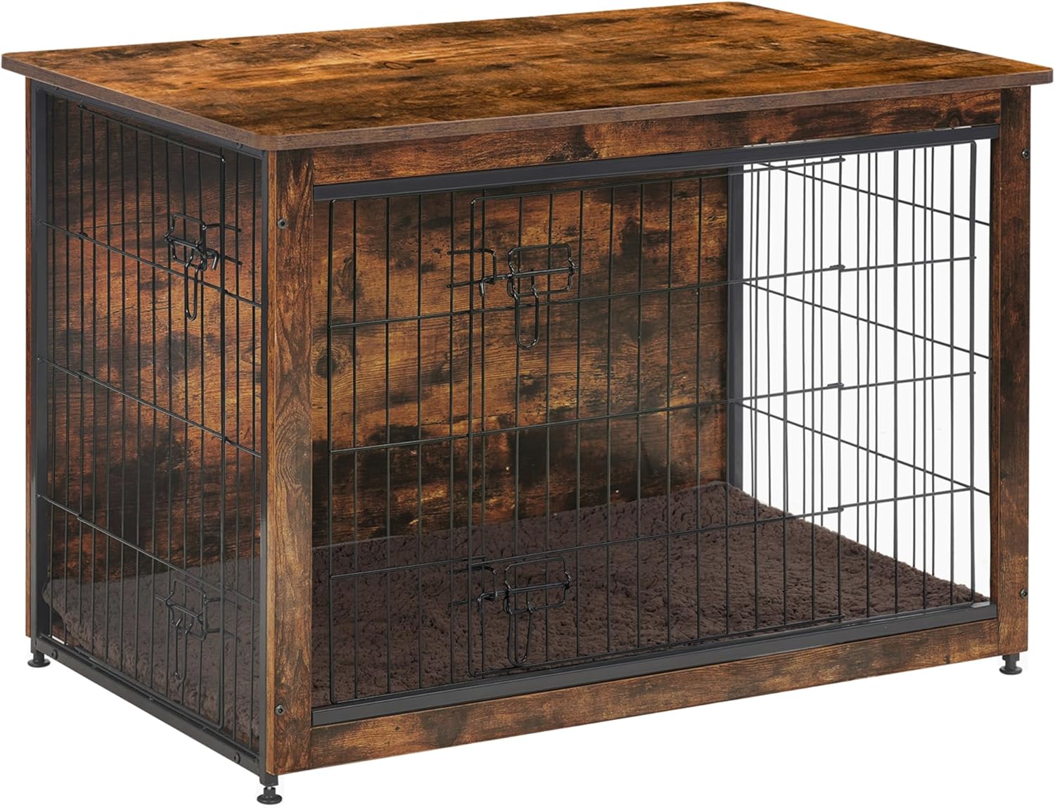 DWANTON Dog Crate Furniture with Cushion, Wooden Kennel Table with Double Doors, Indoor Dog House, Large Size, 38.5