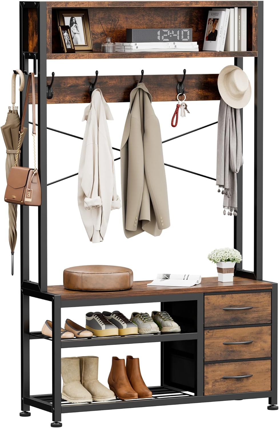 Lulive Hall Tree with Bench and Shoe Storage, 31.5