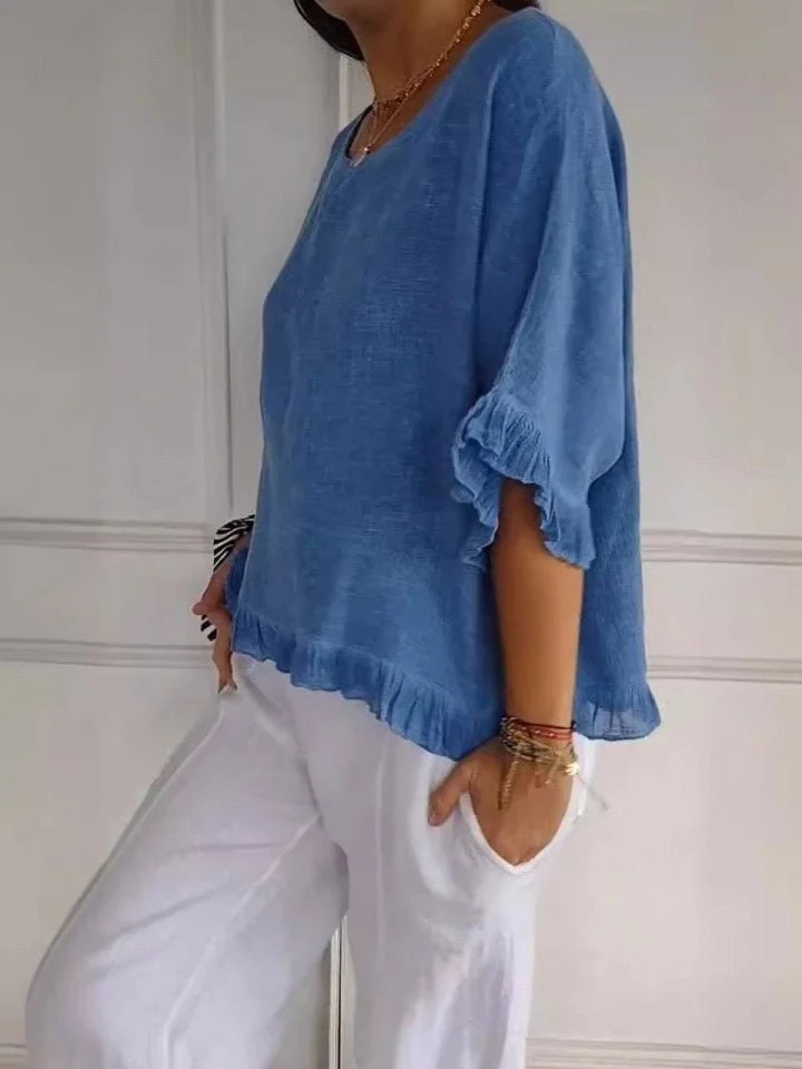 Women��s Relaxed-Fit Blouse Lightweight Linen-Look Summer Style