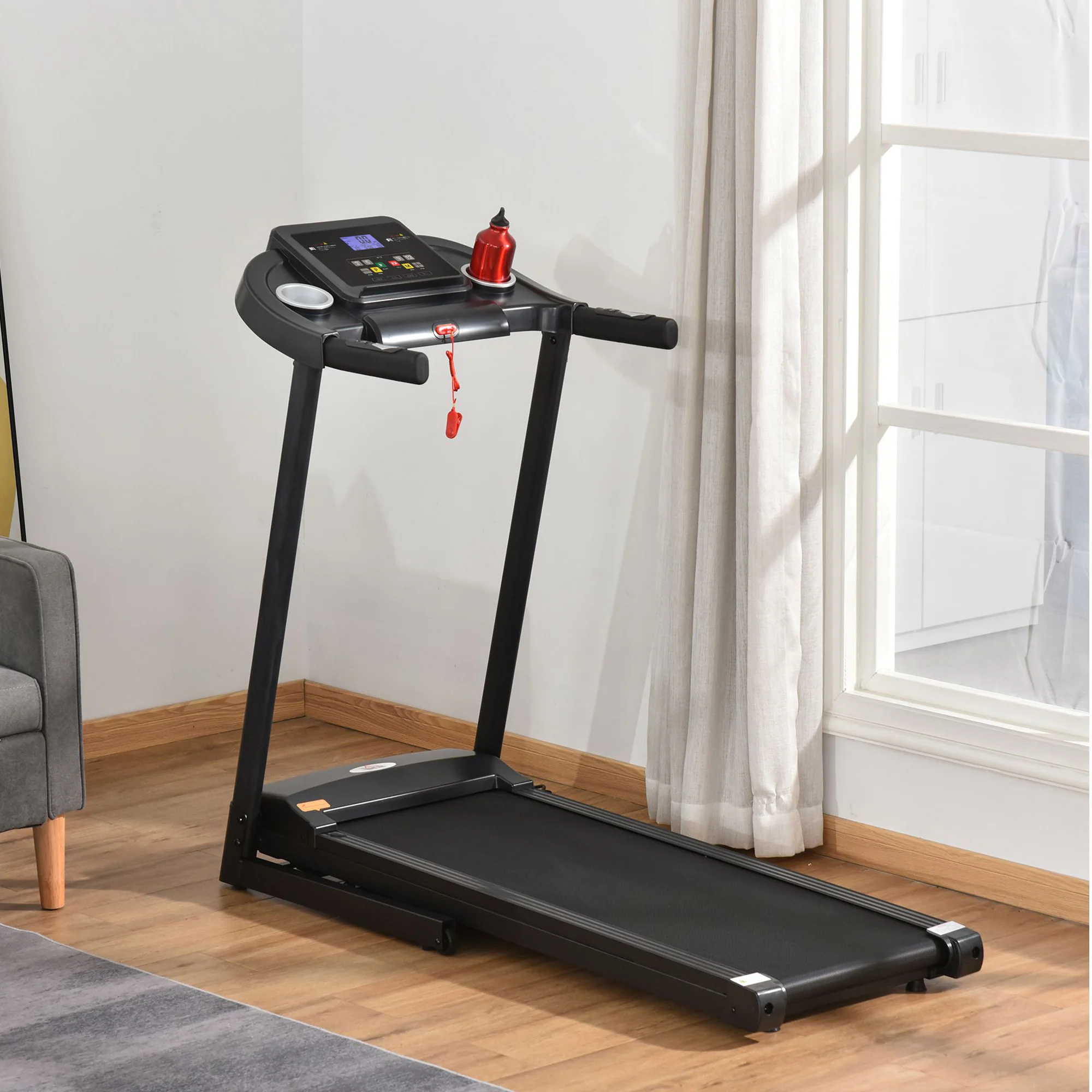HOMCOM elektrische loopband opvouwbaar met 12 vooraf ingestelde programma's met LED-display bekerhouder en gsm-houder zeer geschikt voor home gym indoor fitness zwart 134 x 60 x 118 cm